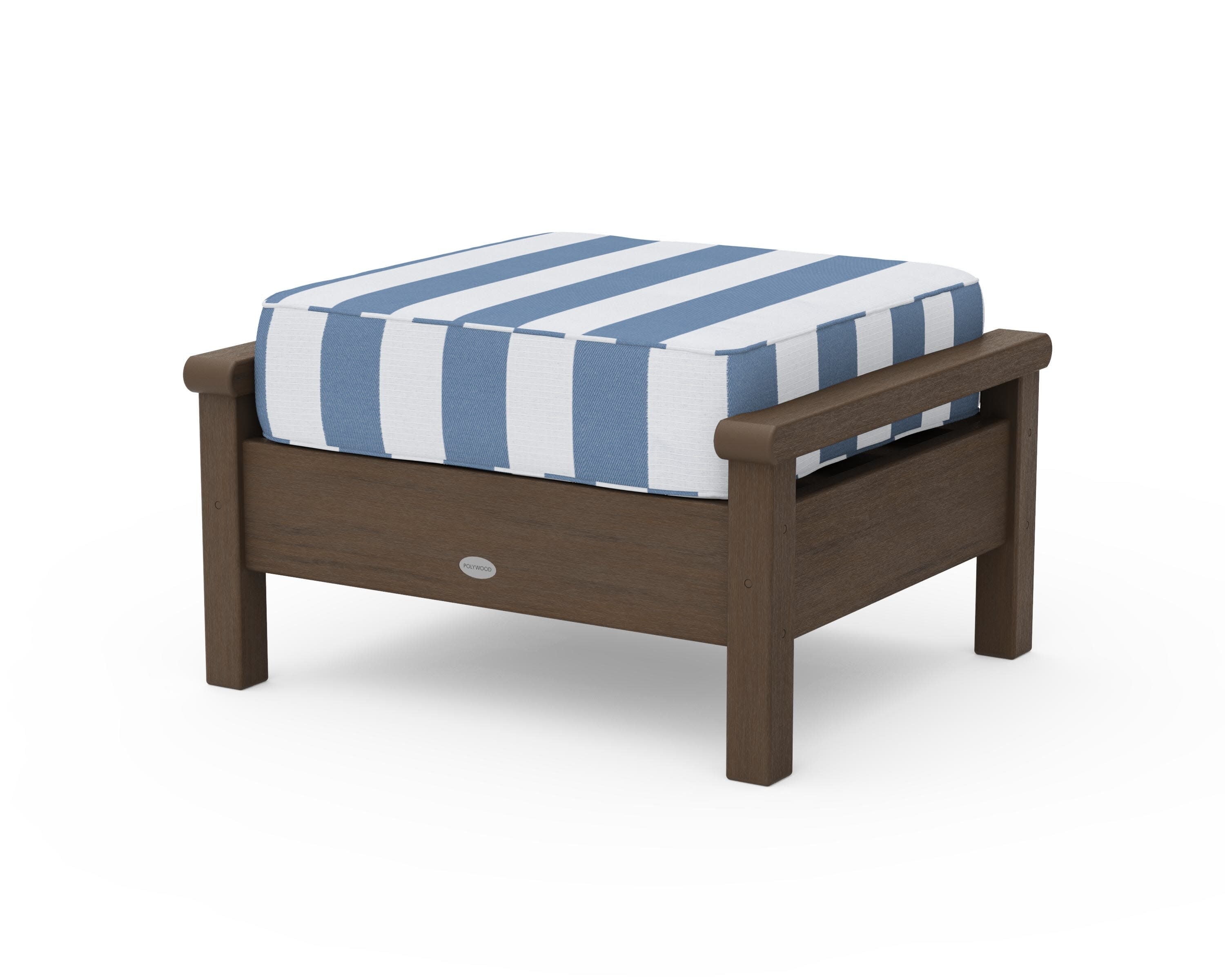 Harbour Deep Seating Ottoman in Kona / Cabana Stripe Sky Blue