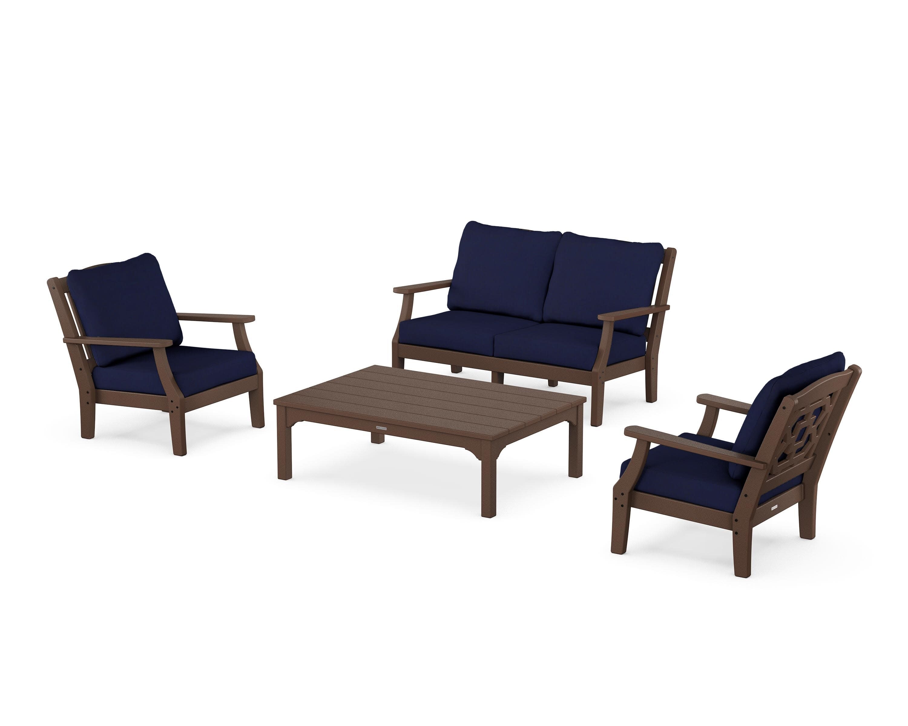 Chinoiserie 4-Piece Deep Seating Set with Loveseat in Mahogany / Navy