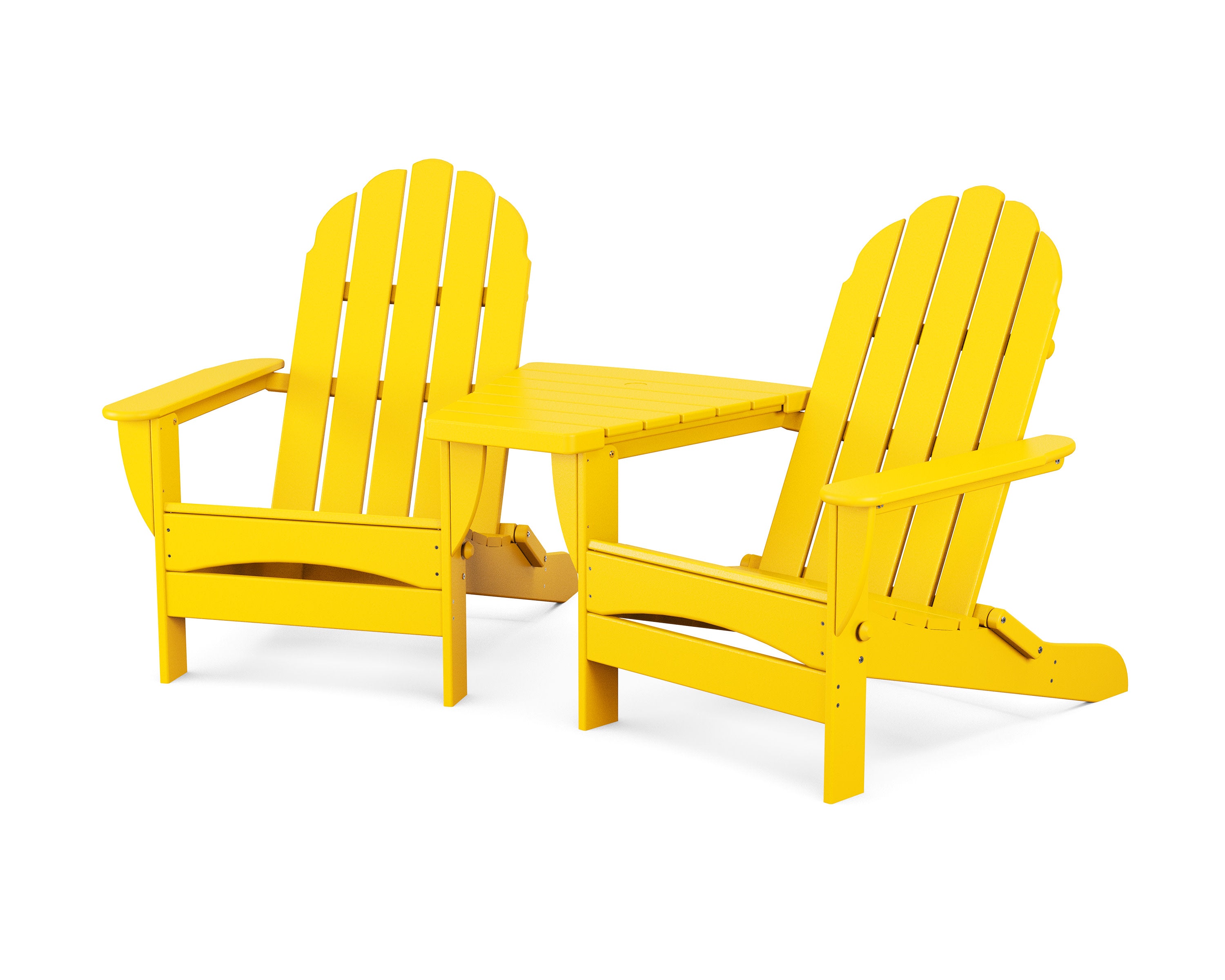 Classic Oversized Adirondacks with Angled Connecting Table in Lemon