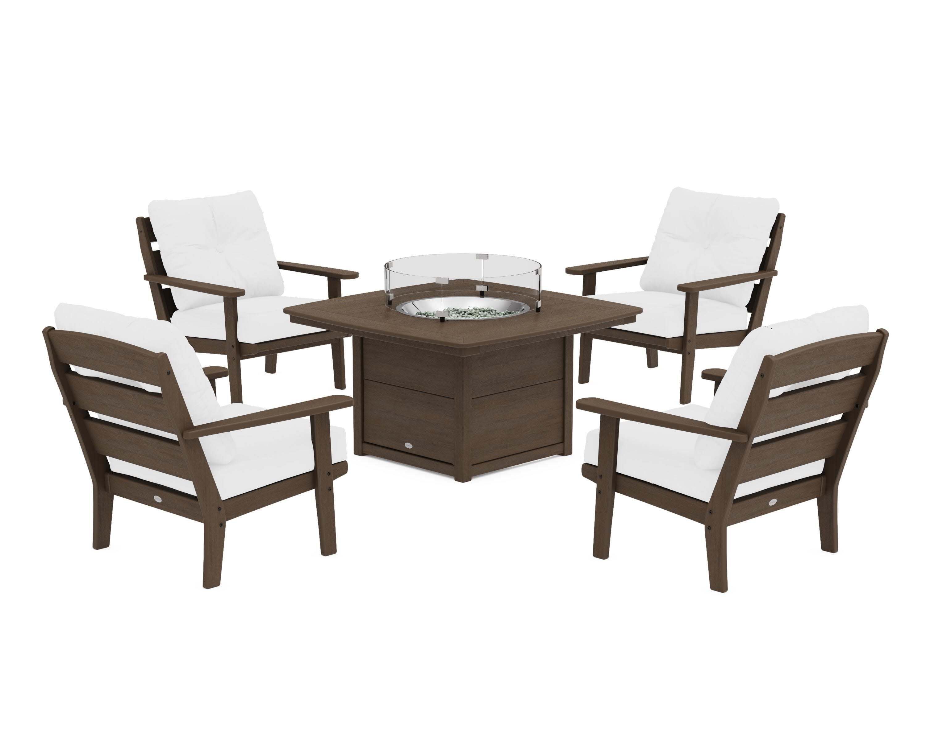 Lakeside 5-Piece Deep Seating Set with Nautical Fire Pit Table in Kona / Natural