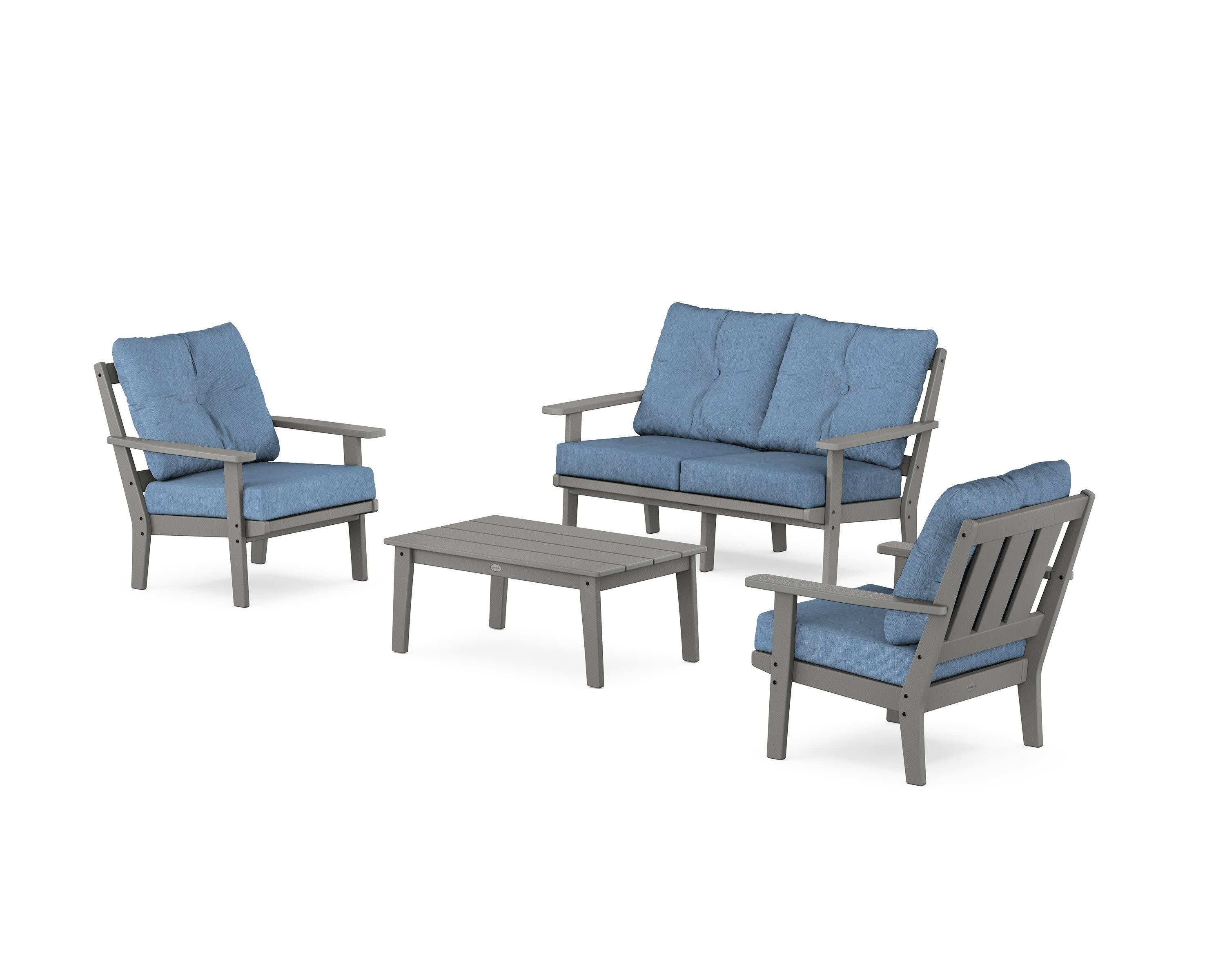 Oxford 4-Piece Deep Seating Set with Loveseat in Slate Grey / Sky Blue