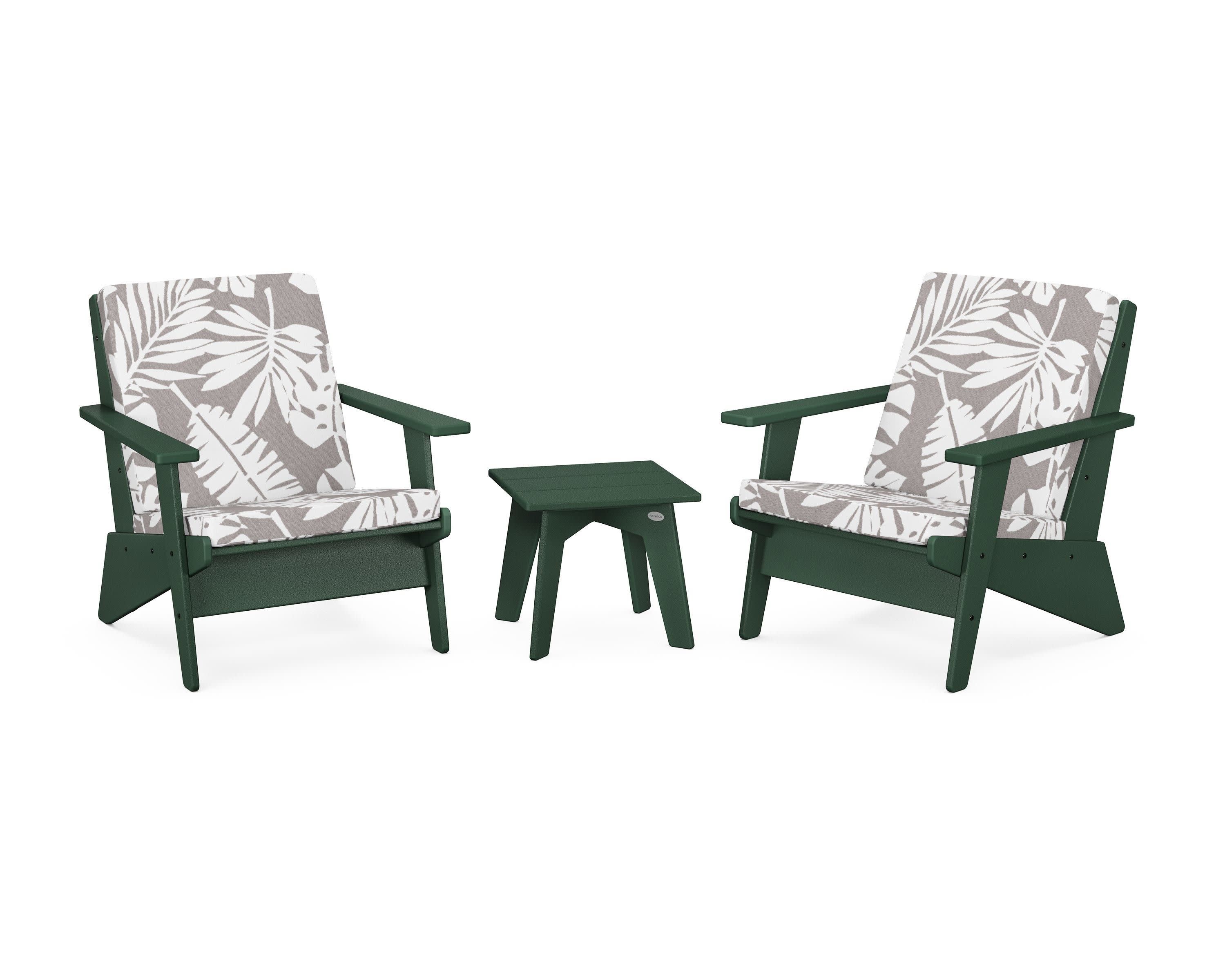 Riviera Modern Lounge 3-Piece Set in Green / Leaf Grey Mist