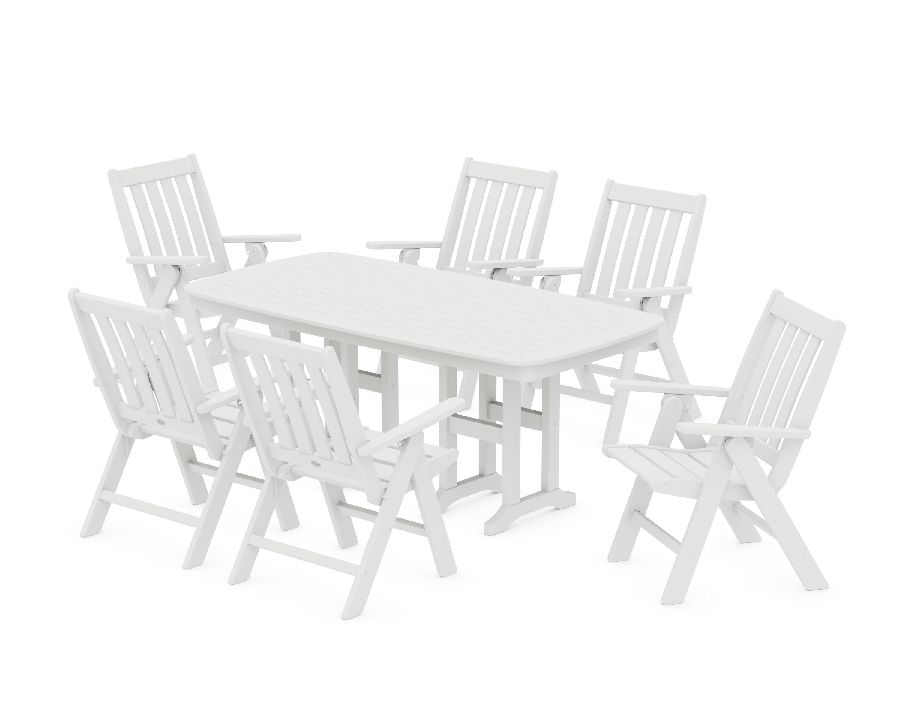Vineyard Folding Chair 7-Piece Dining Set in White