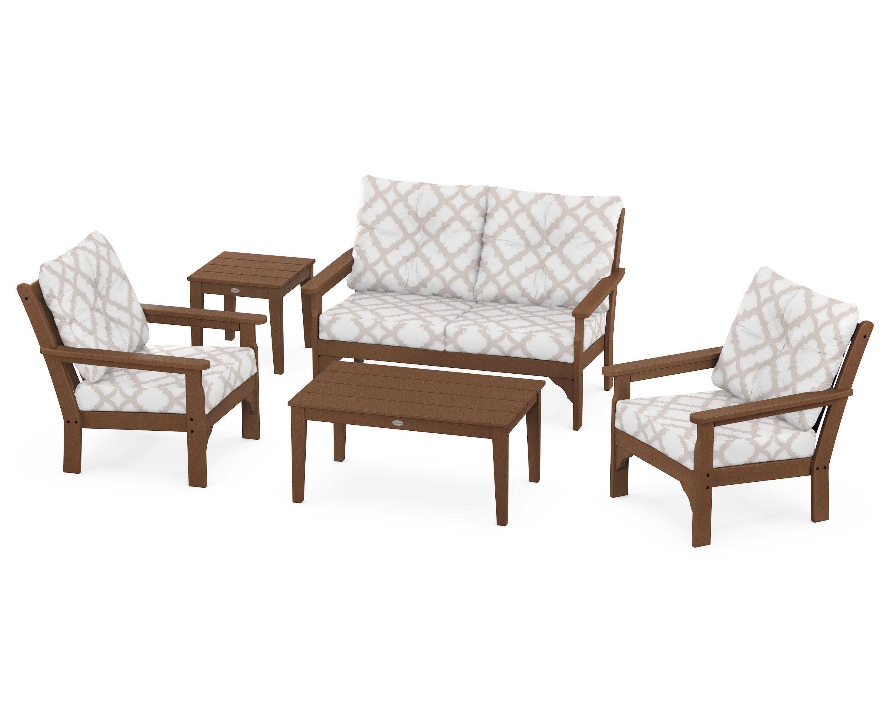 Vineyard 5-Piece Deep Seating Set in Teak / Trellis Dune Burlap