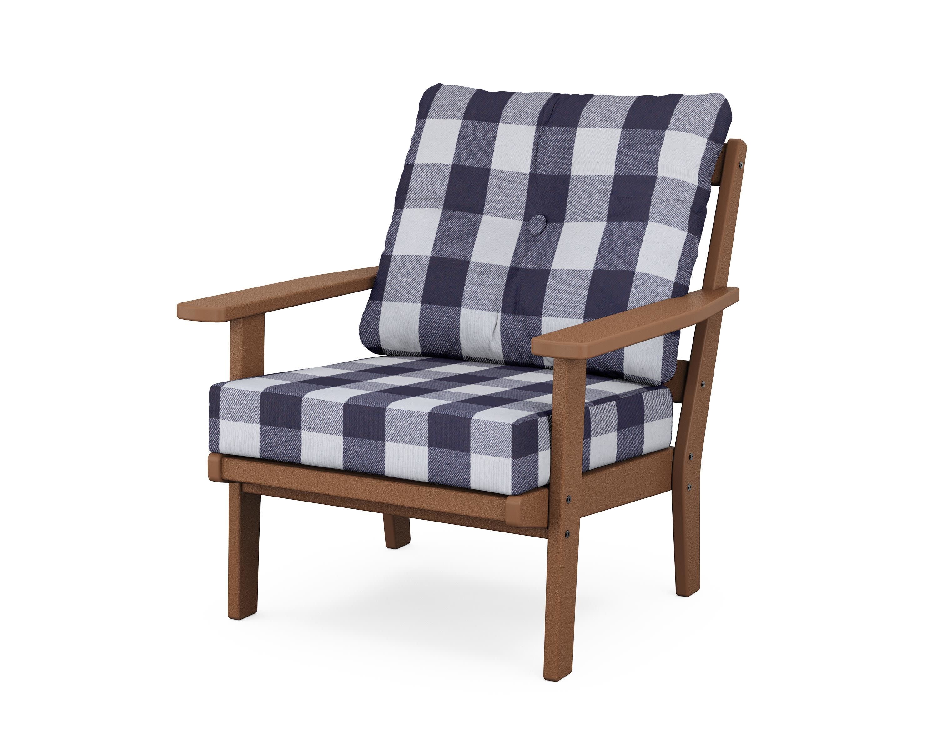 Oxford Deep Seating Chair in Teak / Buffalo Plaid Navy