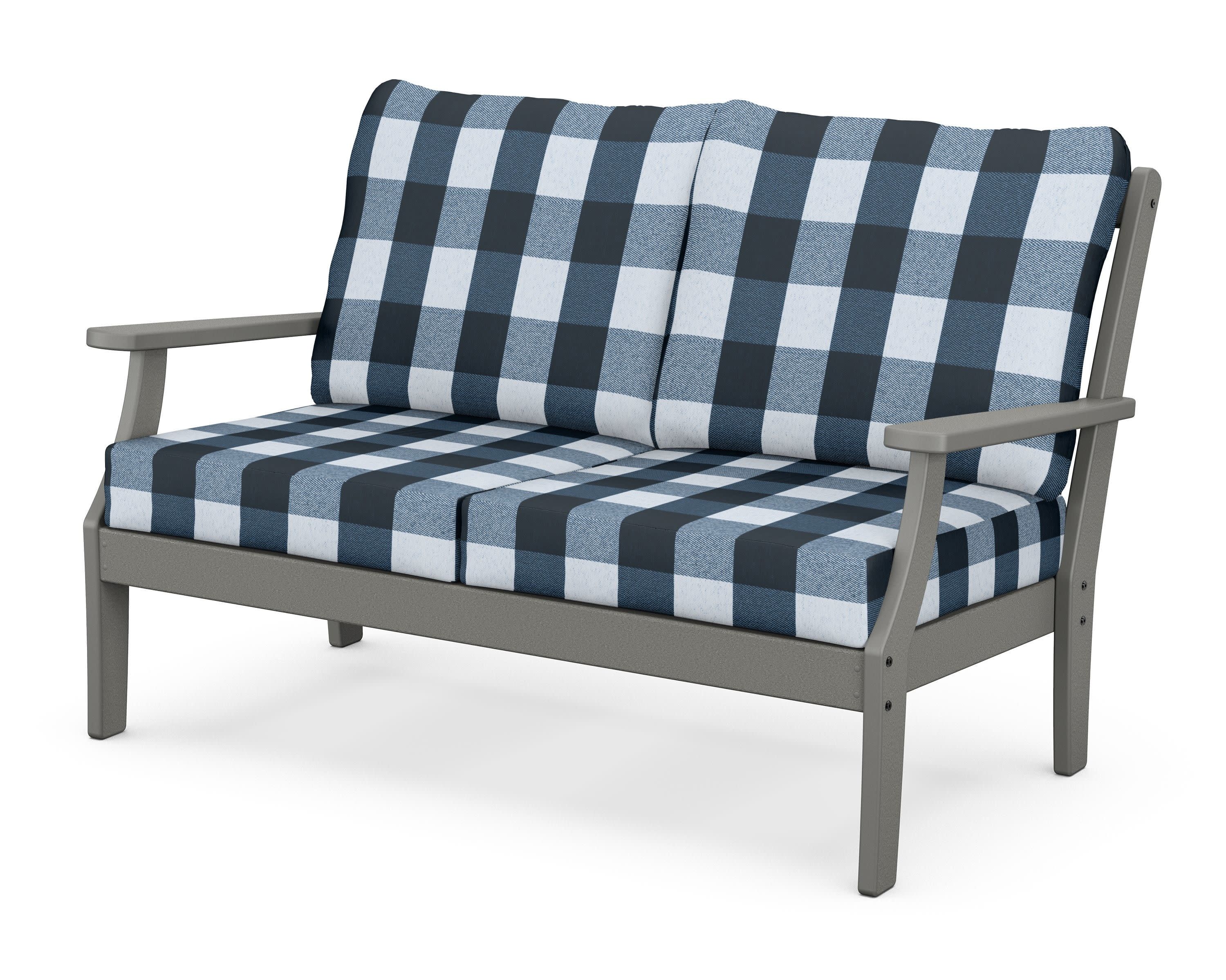 Braxton Deep Seating Loveseat in Slate Grey / Buffalo Plaid Marine Indigo