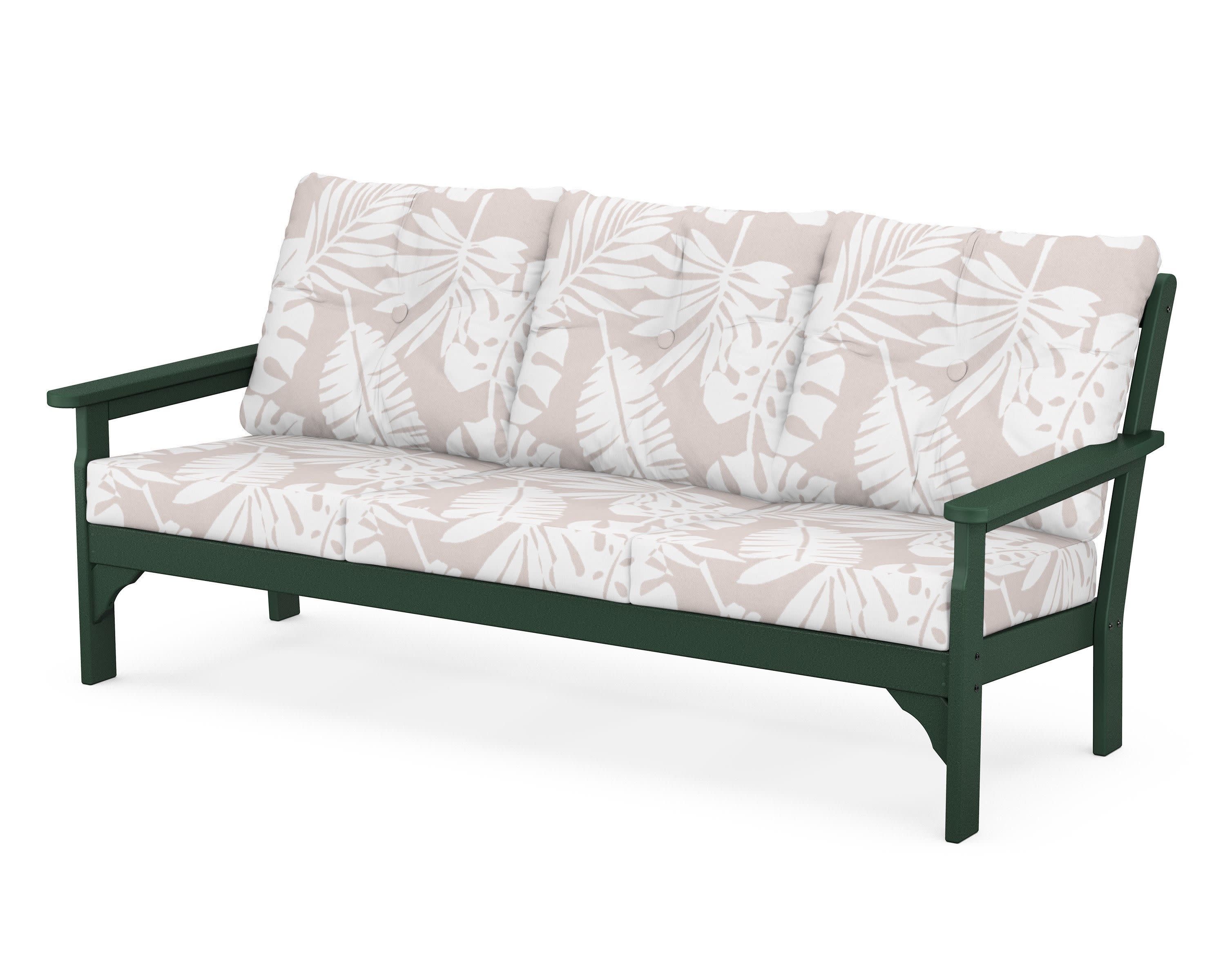 Vineyard Deep Seating Sofa in Green / Leaf Dune Burlap