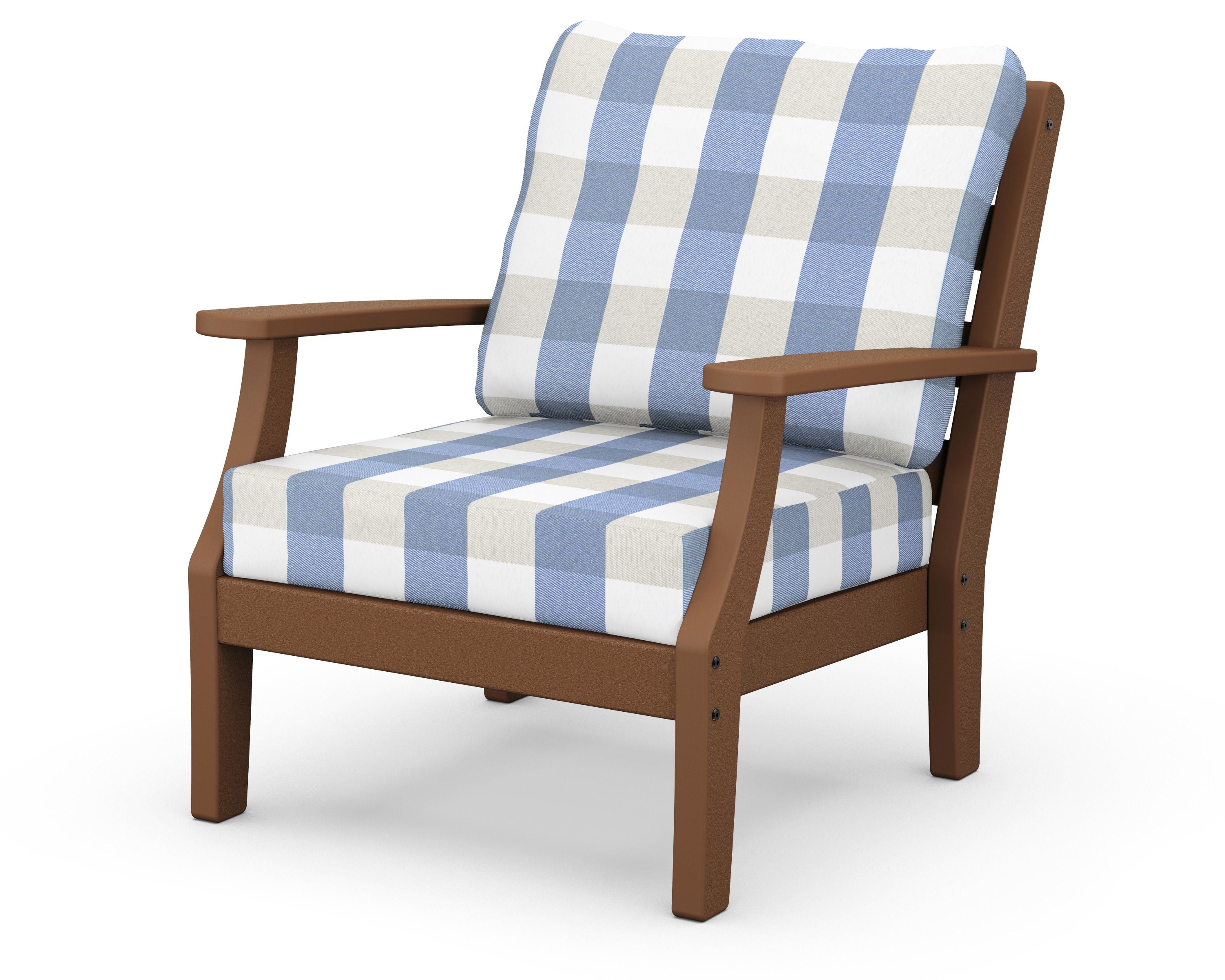Chesapeake Deep Seating Chair in Teak / Buffalo Plaid Sky Blue
