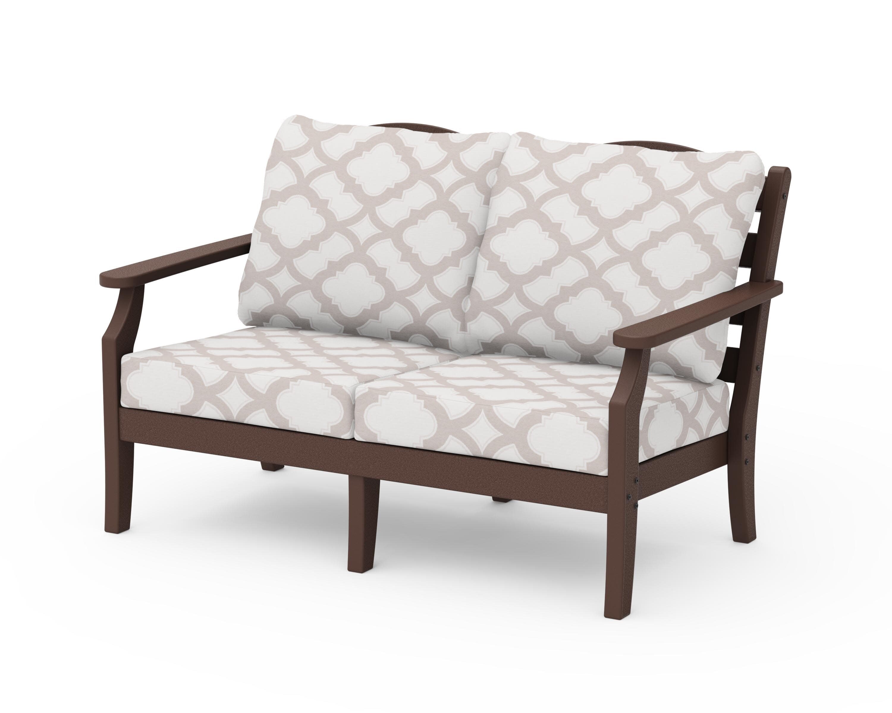 Savannah Deep Seating Loveseat in Mahogany / Trellis Dune Burlap