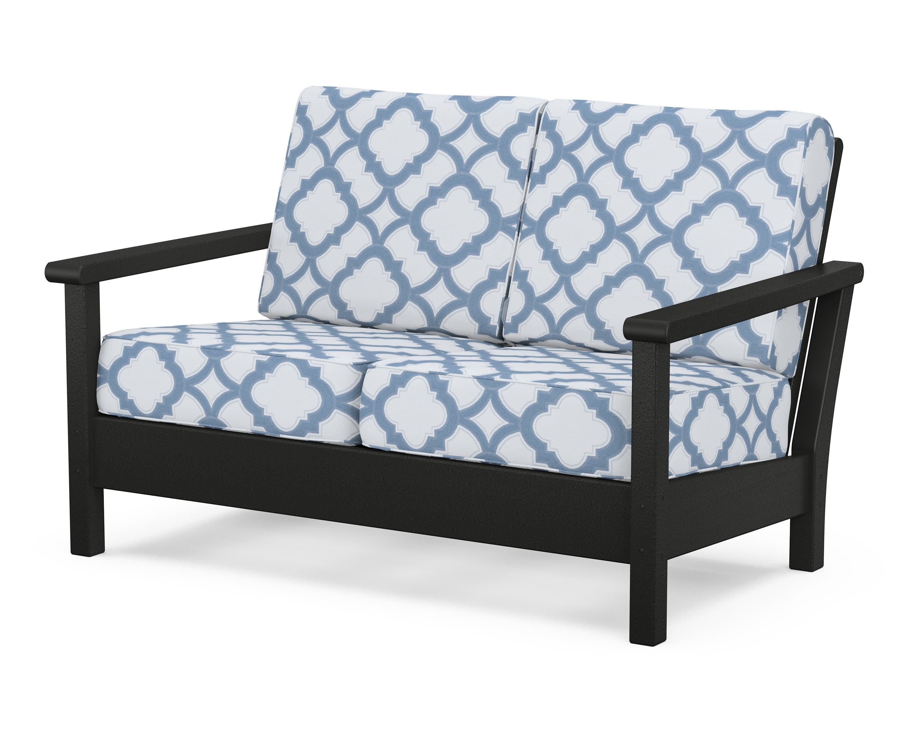 Harbour Deep Seating Loveseat in Black / Trellis Sky Blue