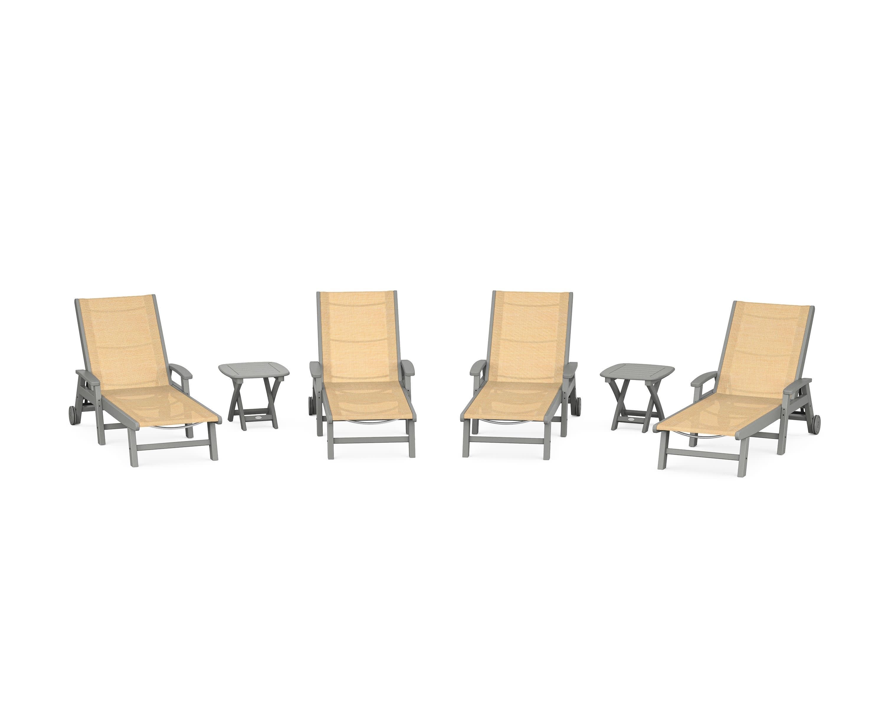 Coastal Chaise 6-Piece Set with Wheels in Slate Grey / Dupioni Apricot Sling