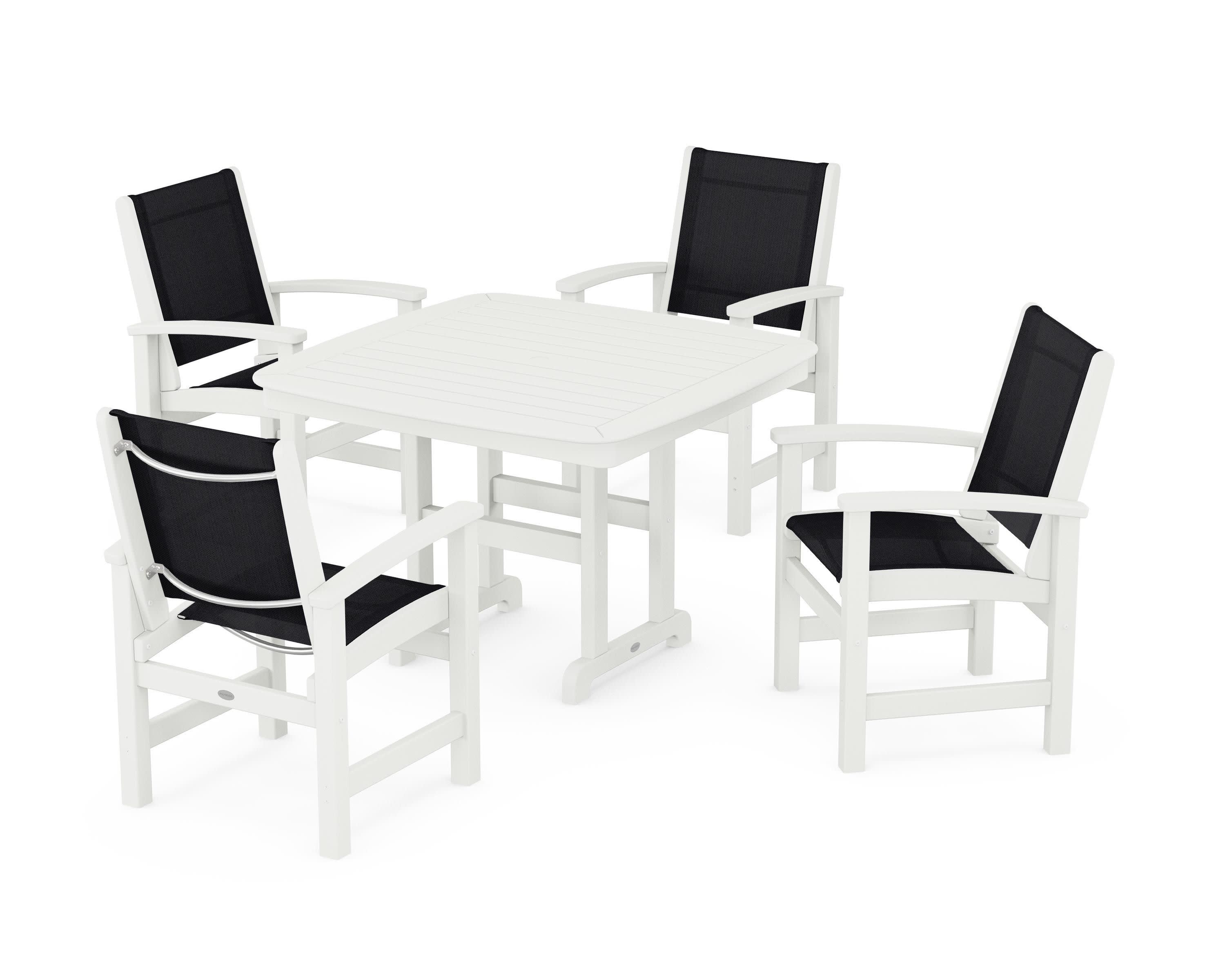 Coastal 5-Piece Dining Set in Vintage White / Black Sling