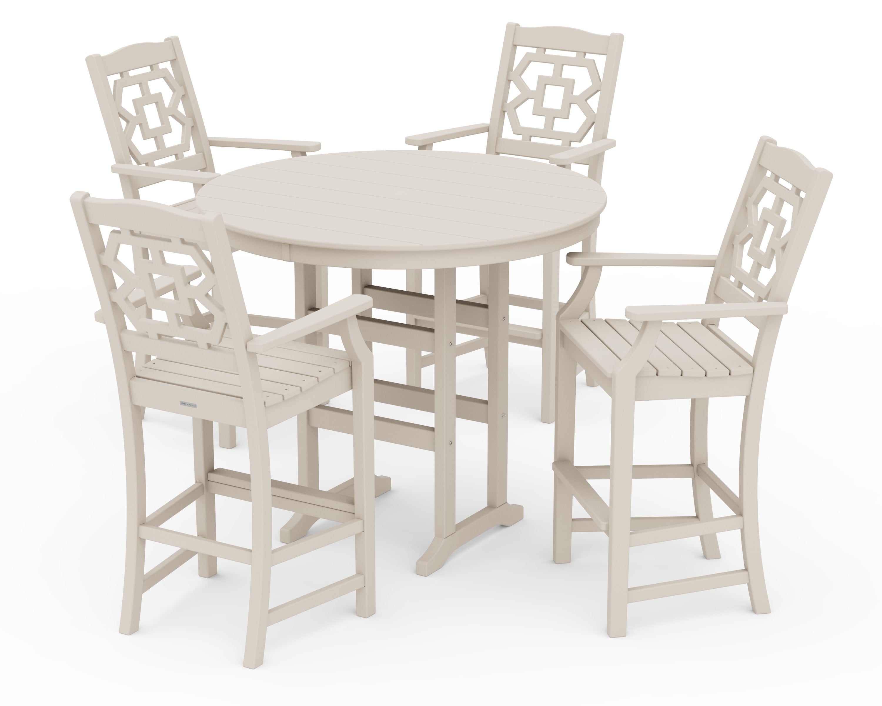 Chinoiserie 5-Piece Round Farmhouse Bar Set in Sand