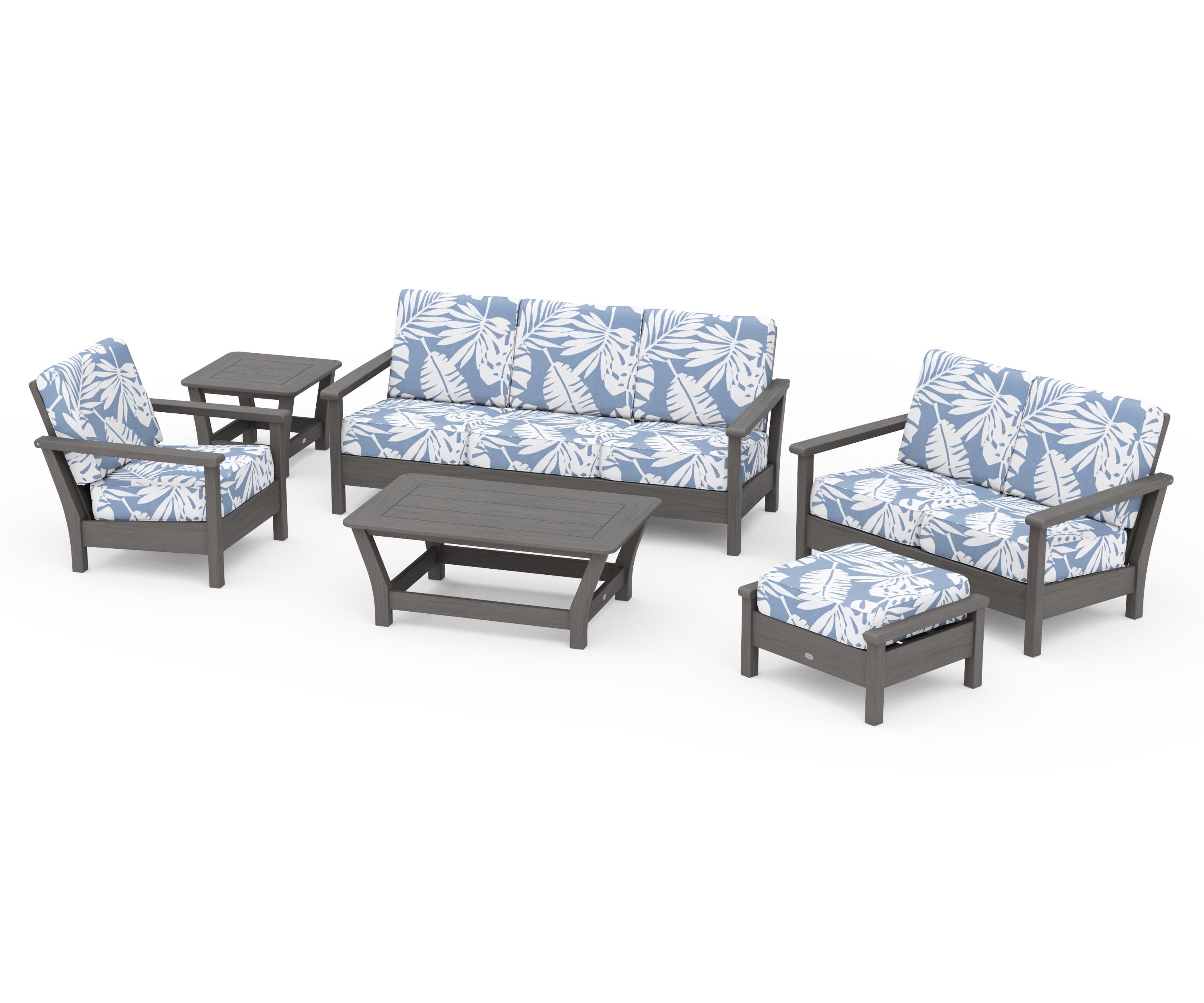 Harbour 6-Piece Outdoor Living Set in Driftwood / Leaf Sky Blue