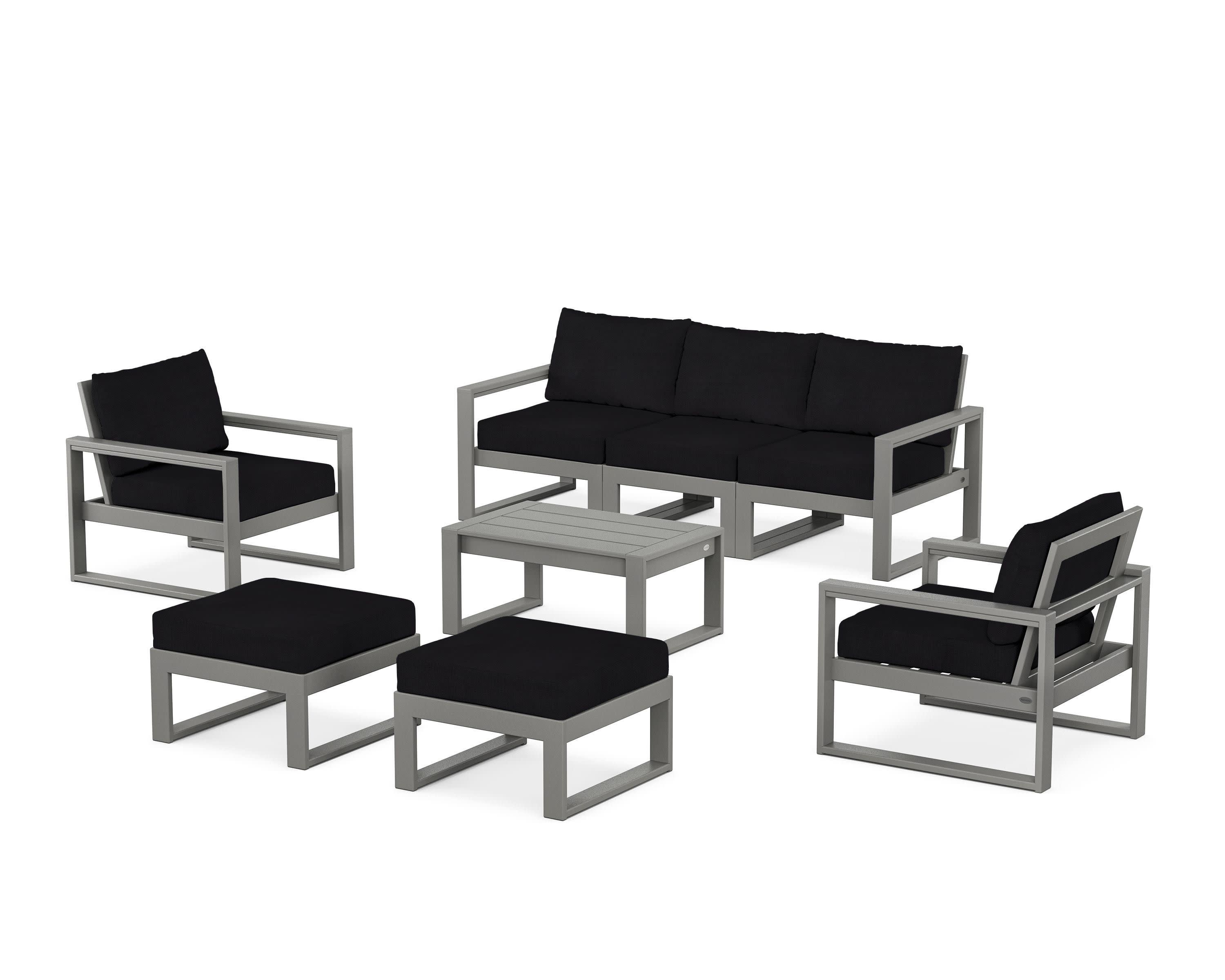EDGE Sectional 8-Piece Lounge Sofa Set in Slate Grey / Midnight Linen