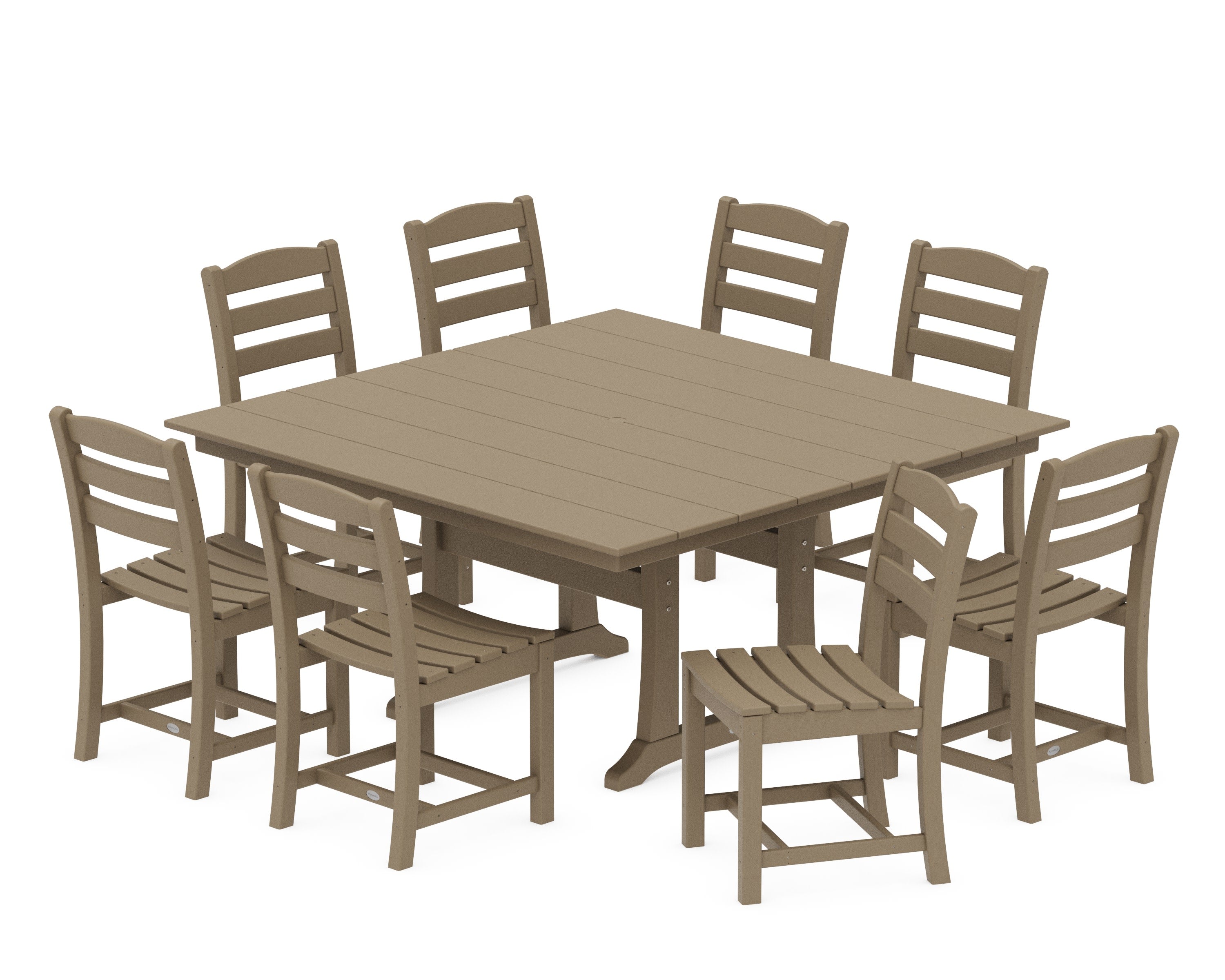 La Casa Caf 9-Piece Farmhouse Trestle Dining Set in Vintage Sahara