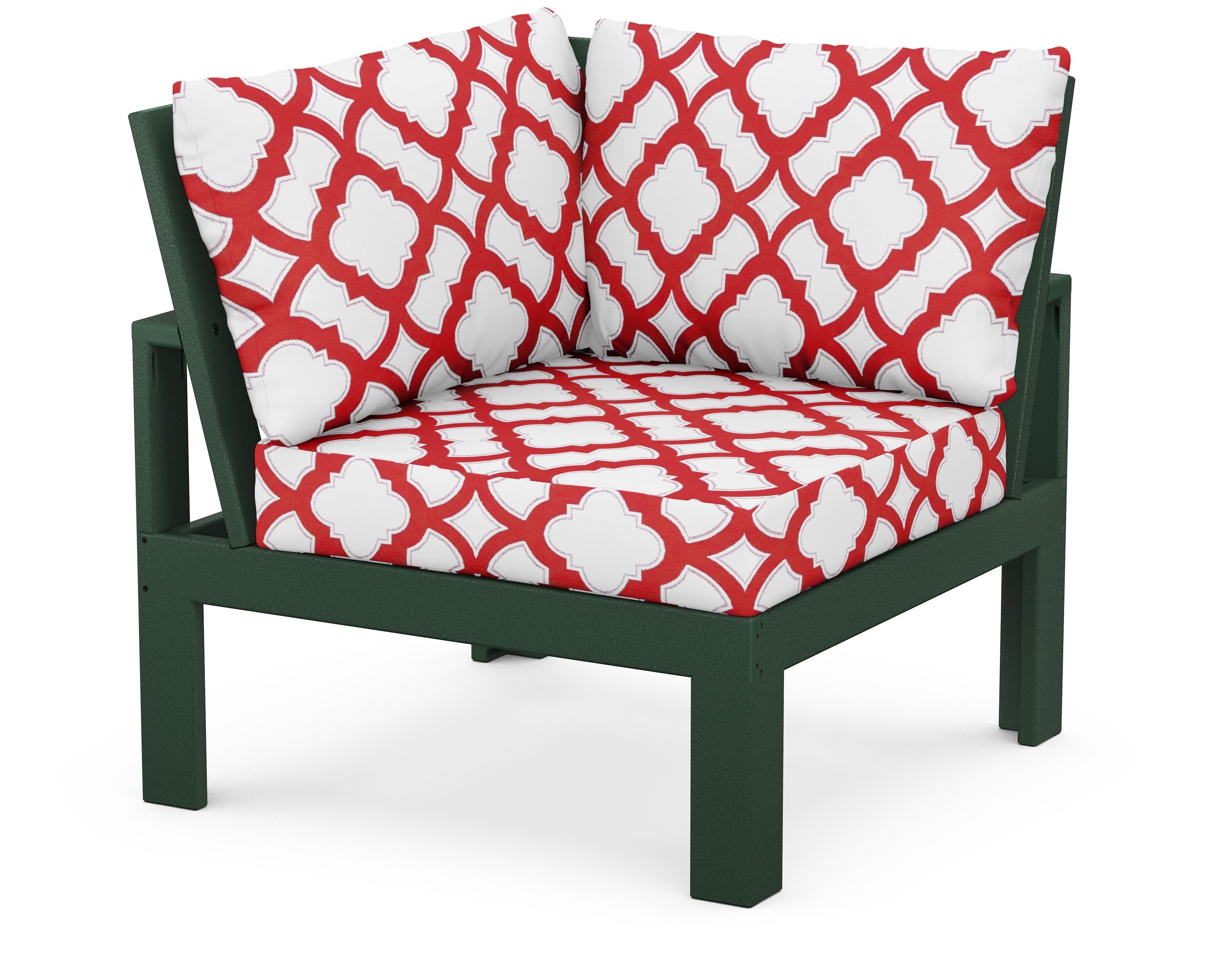 Modular Corner Chair in Green / Trellis Crimson