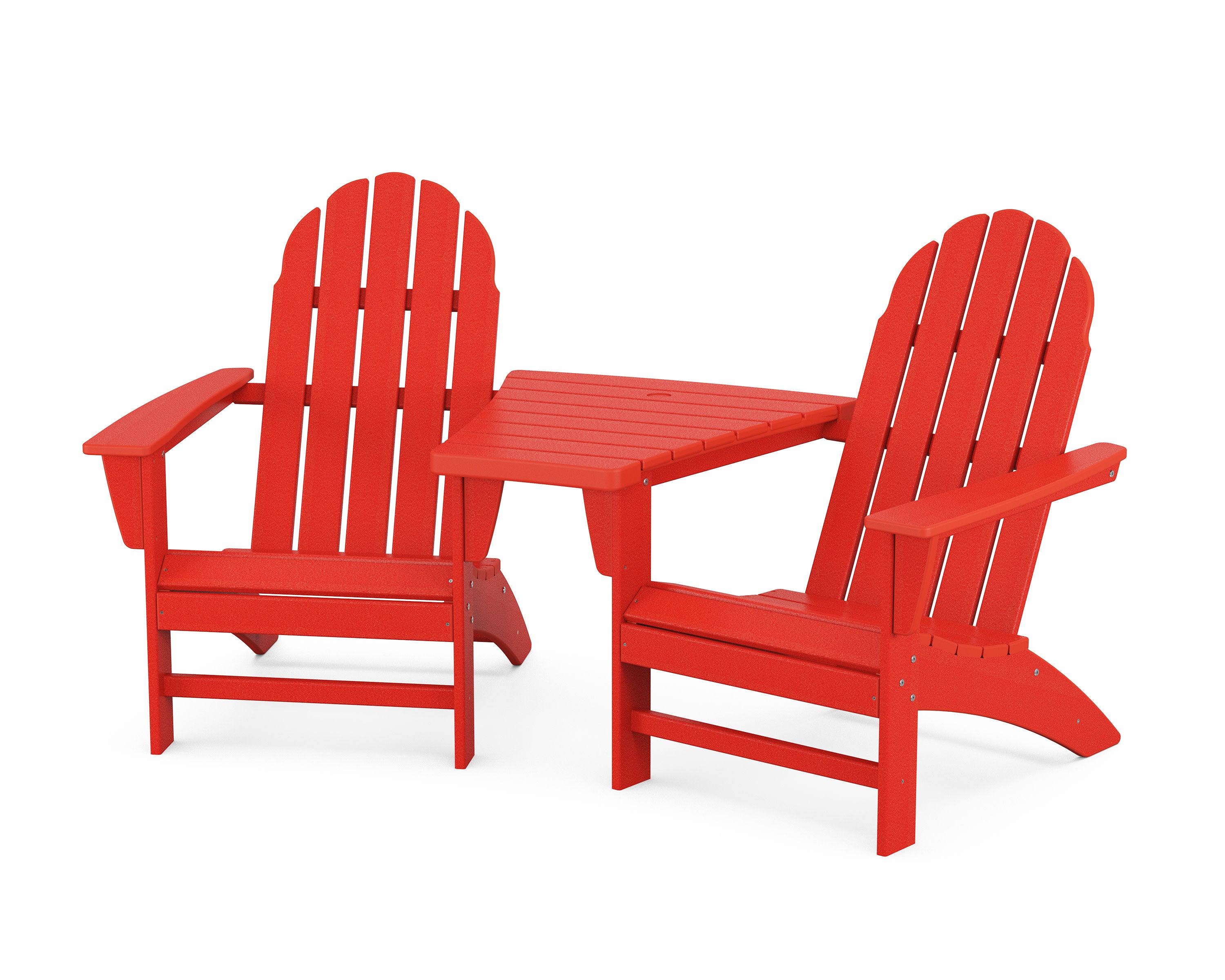 Vineyard 3-Piece Adirondack Set with Angled Connecting Table in Sunset Red