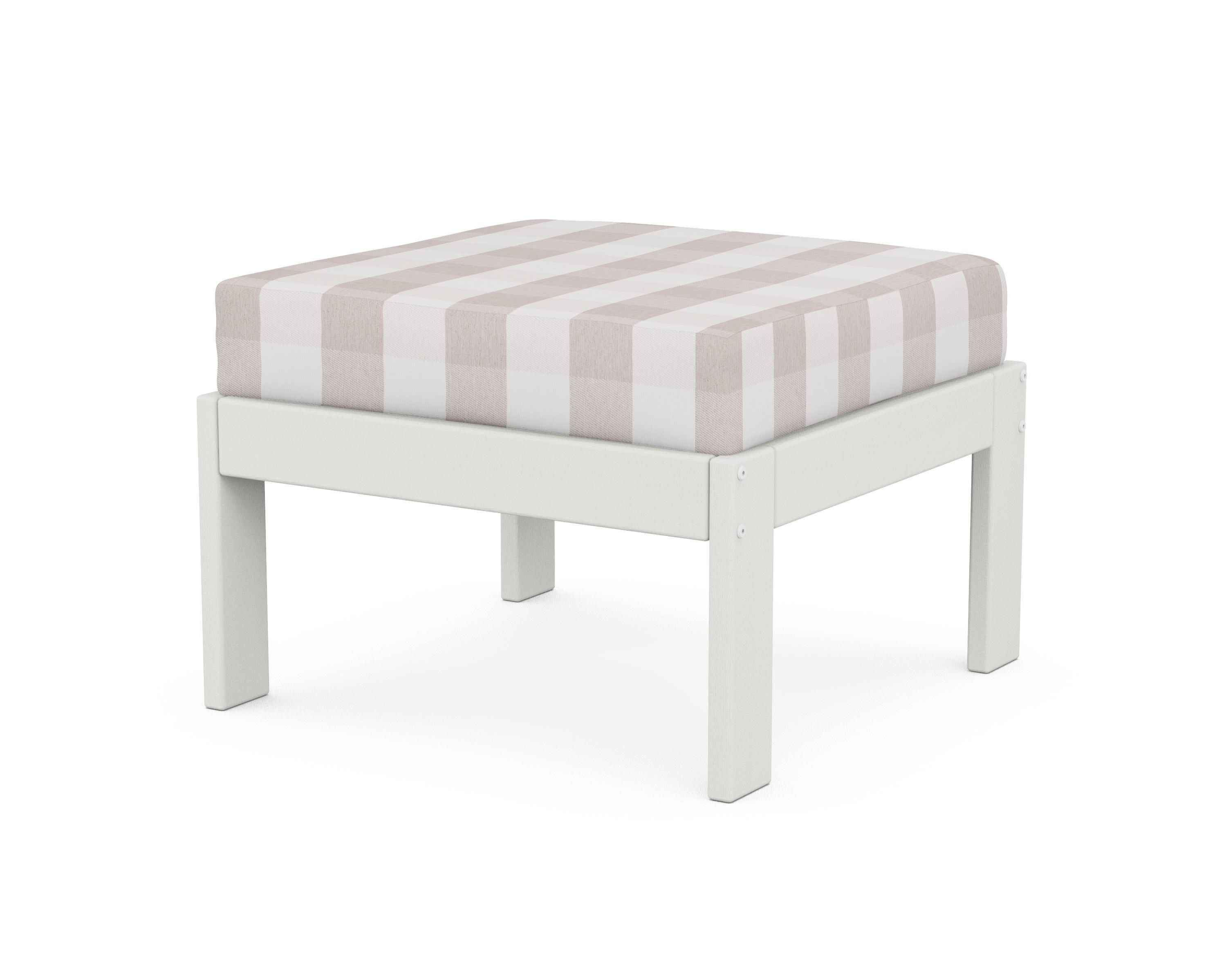 Vineyard Modular Ottoman in Vintage White / Buffalo Plaid Dune Burlap