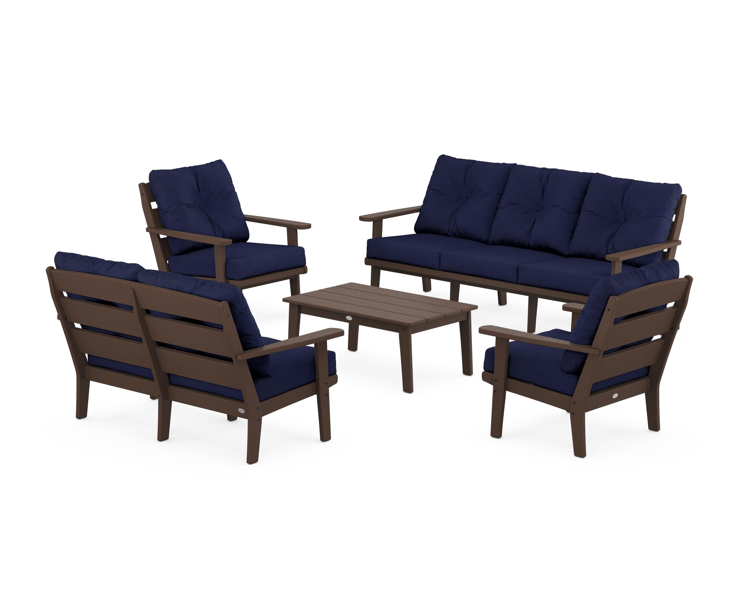 Lakeside 5-Piece Lounge Sofa Set in Mahogany / Navy