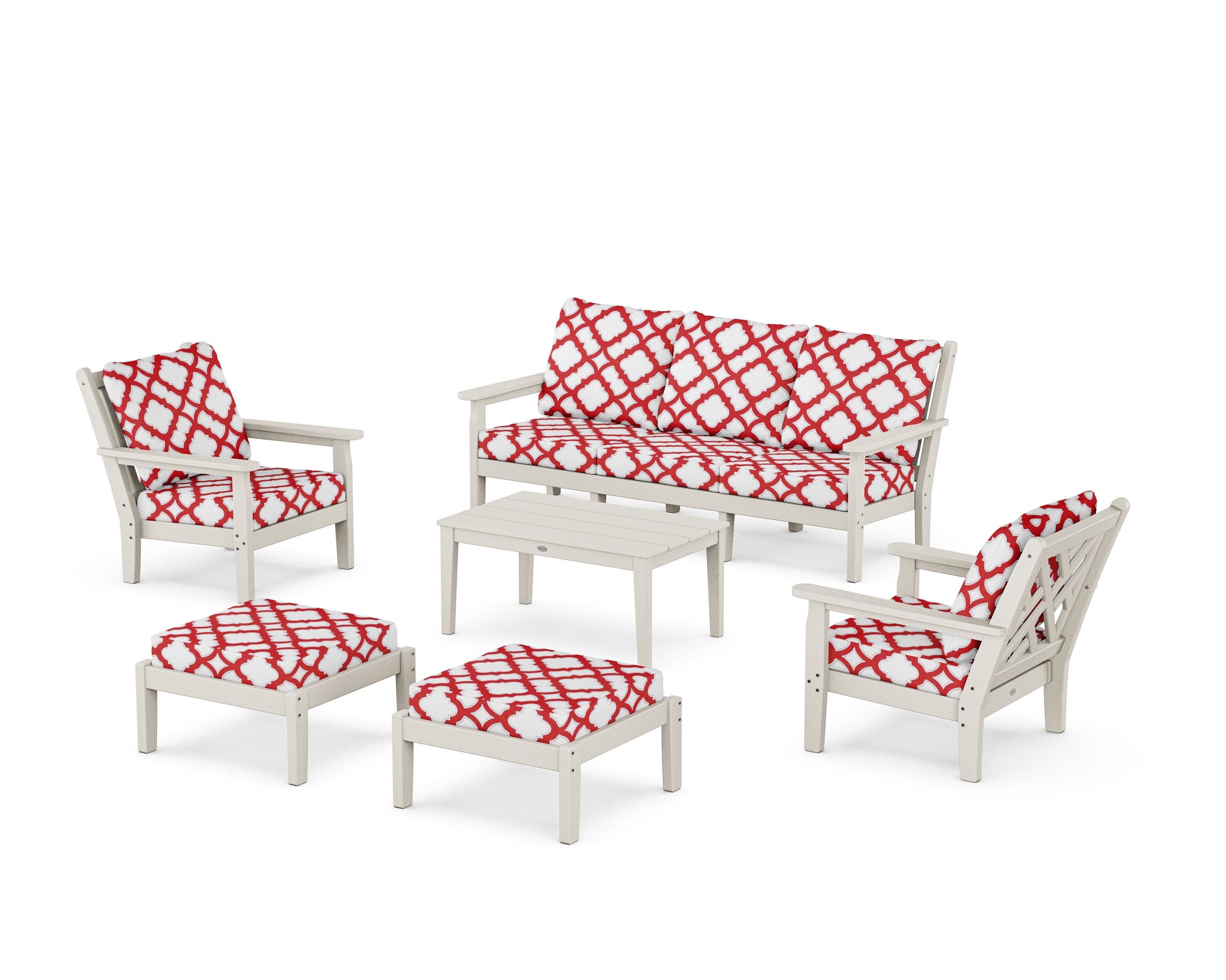 Chippendale 6-Piece Lounge Sofa Set in Sand / Trellis Crimson