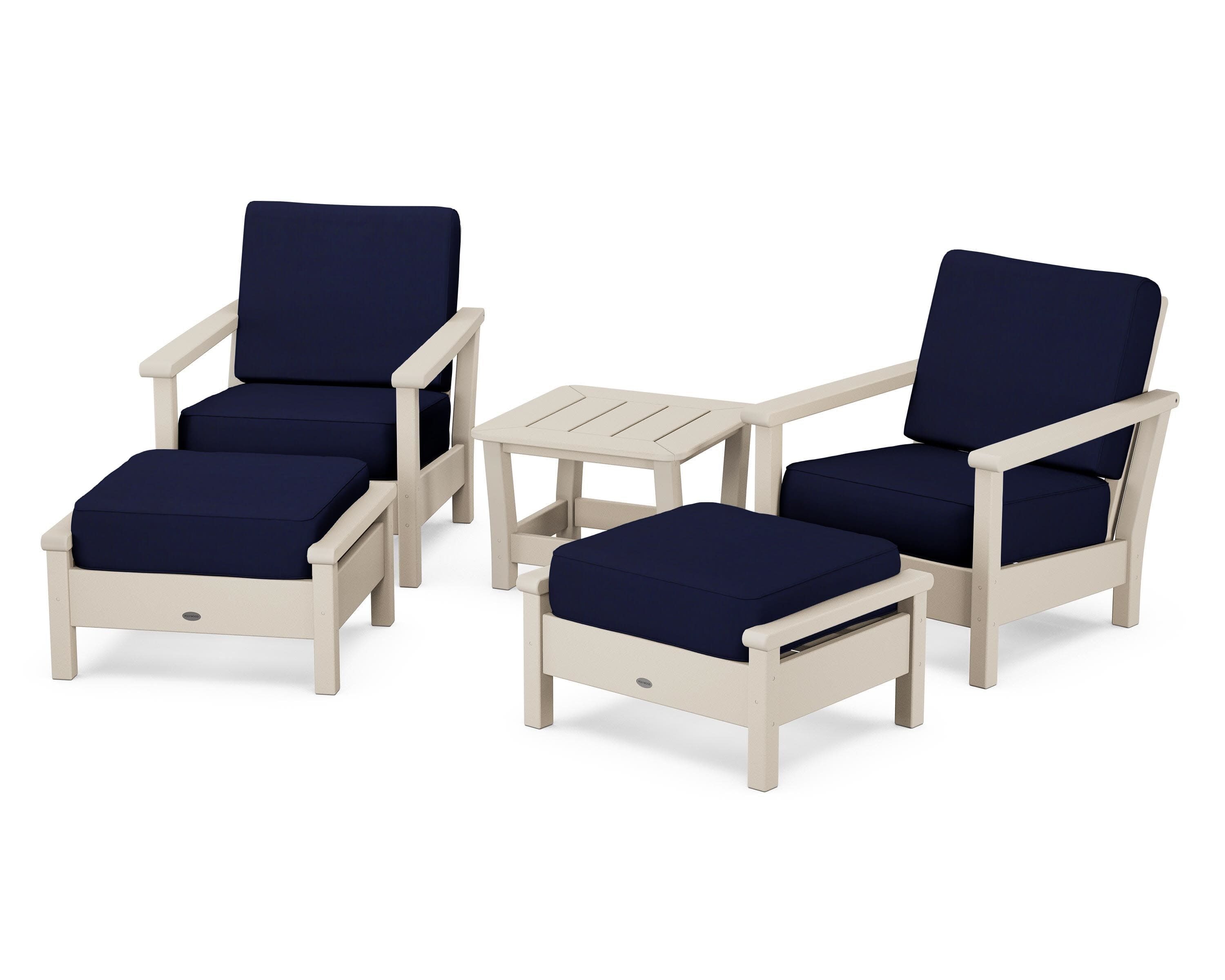Harbour 5-Piece Deep Seating Chair Set in Sand / Navy