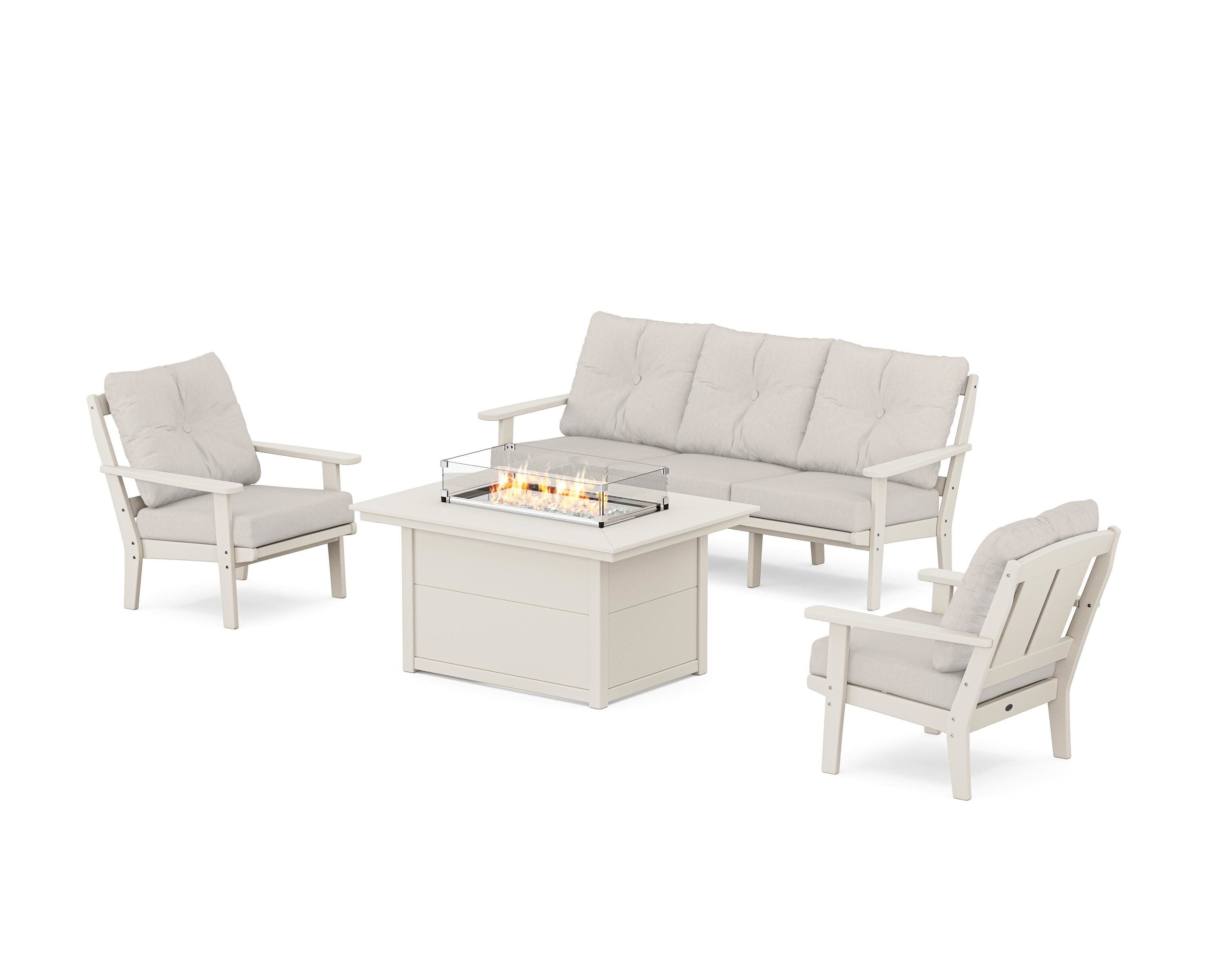 Mission Deep Seating Fire Pit Table Set in Sand / Cast Ash
