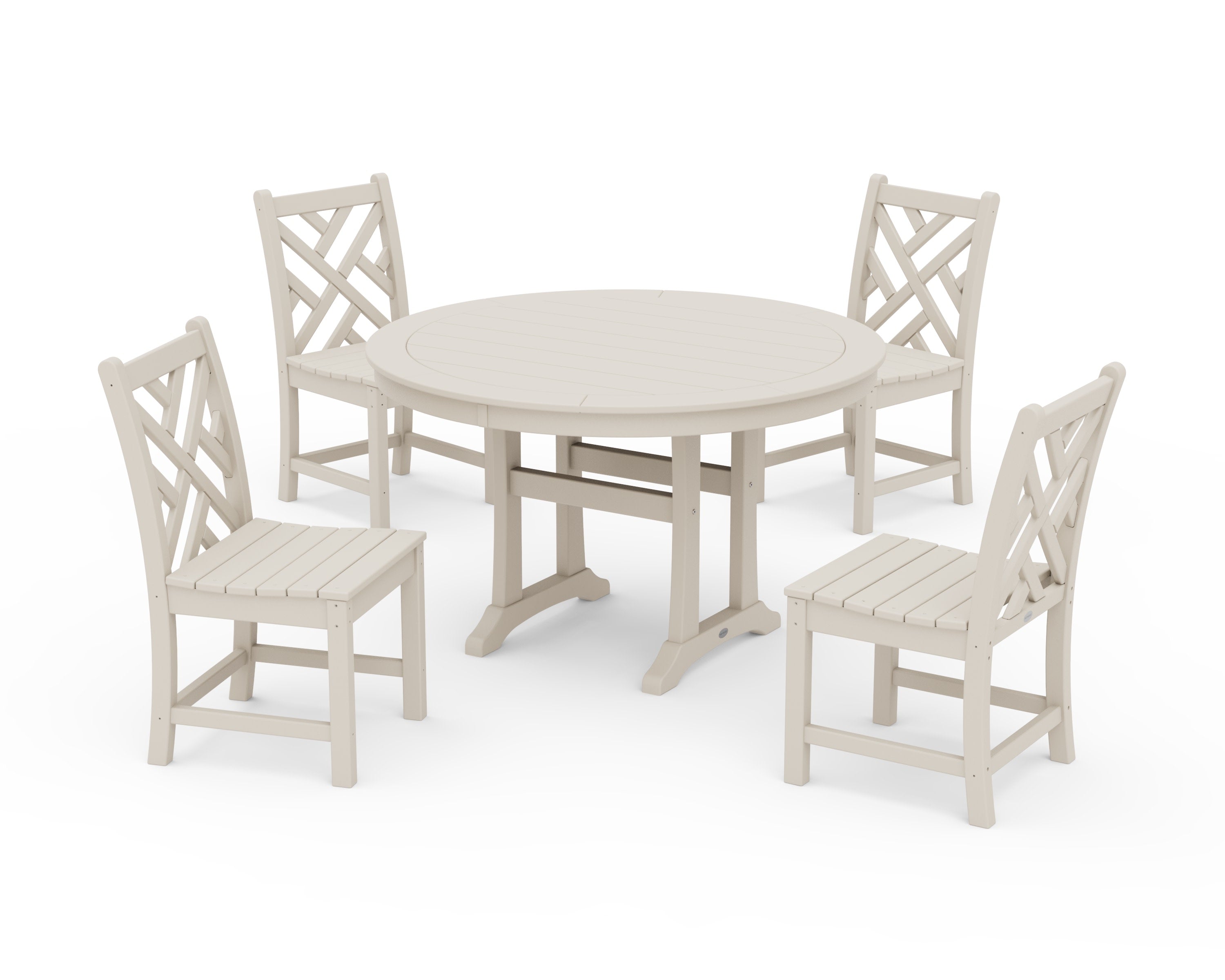 Chippendale Side Chair 5-Piece Round Dining Set With Trestle Legs in Sand