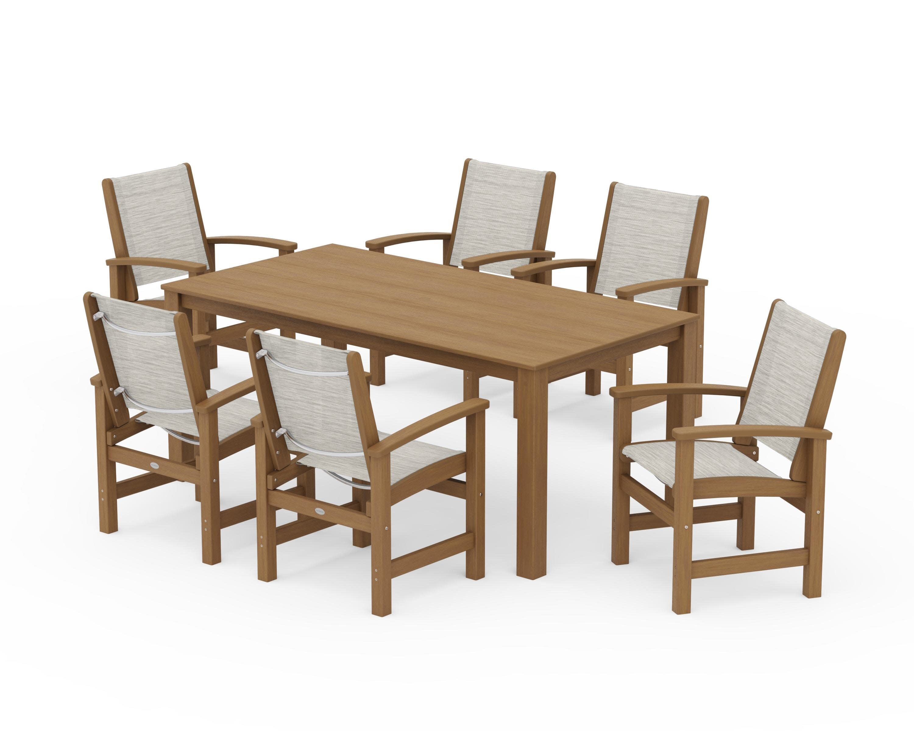 Coastal 7-Piece Parsons Dining Set in Natural / Birch Sling