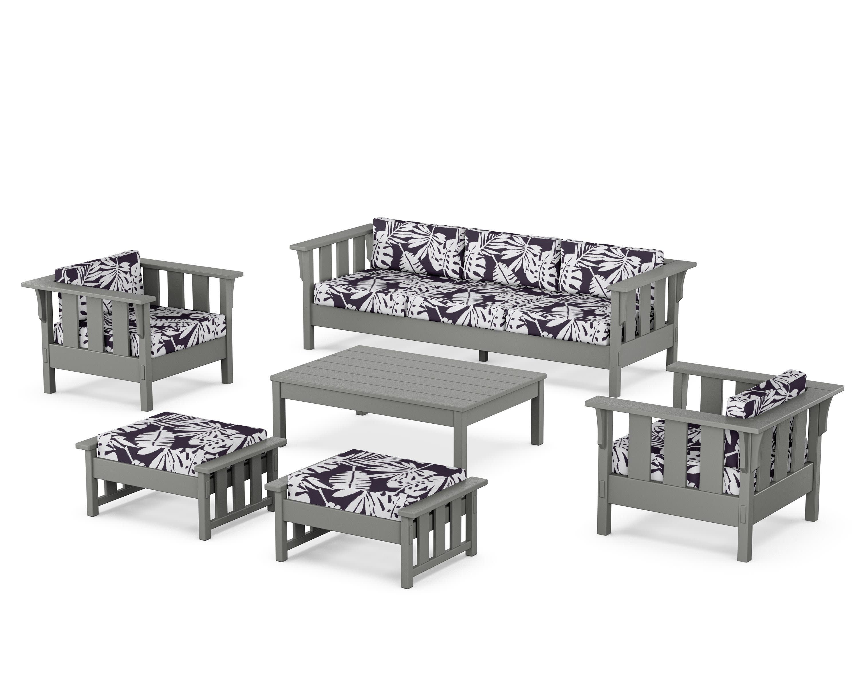 Acadia 6-Piece Lounge Sofa Set in Slate Grey / Leaf Navy