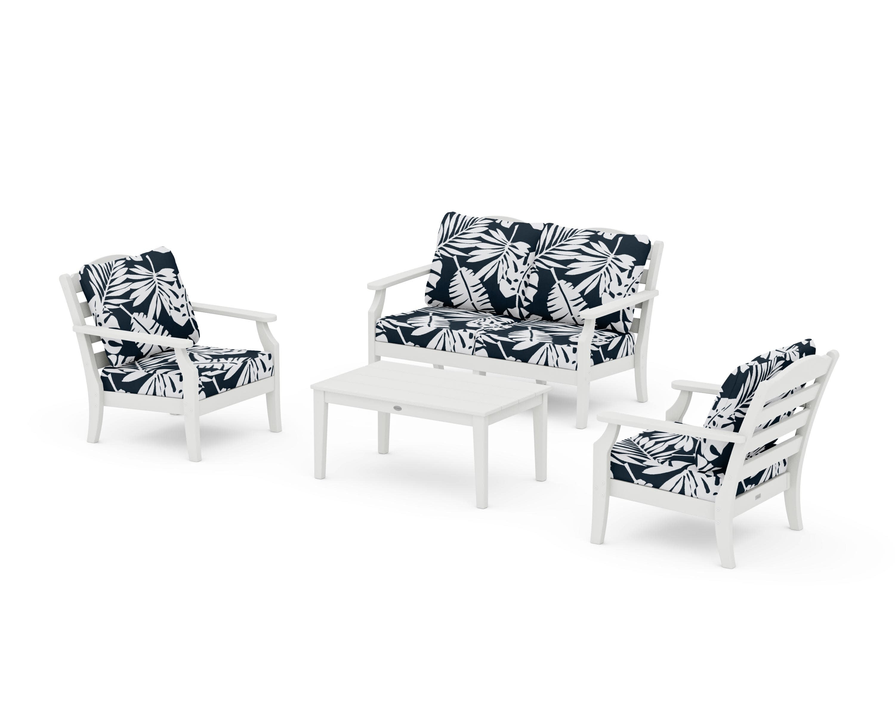 Savannah 4-Piece Deep Seating Set with Loveseat in Vintage White / Leaf Marine Indigo