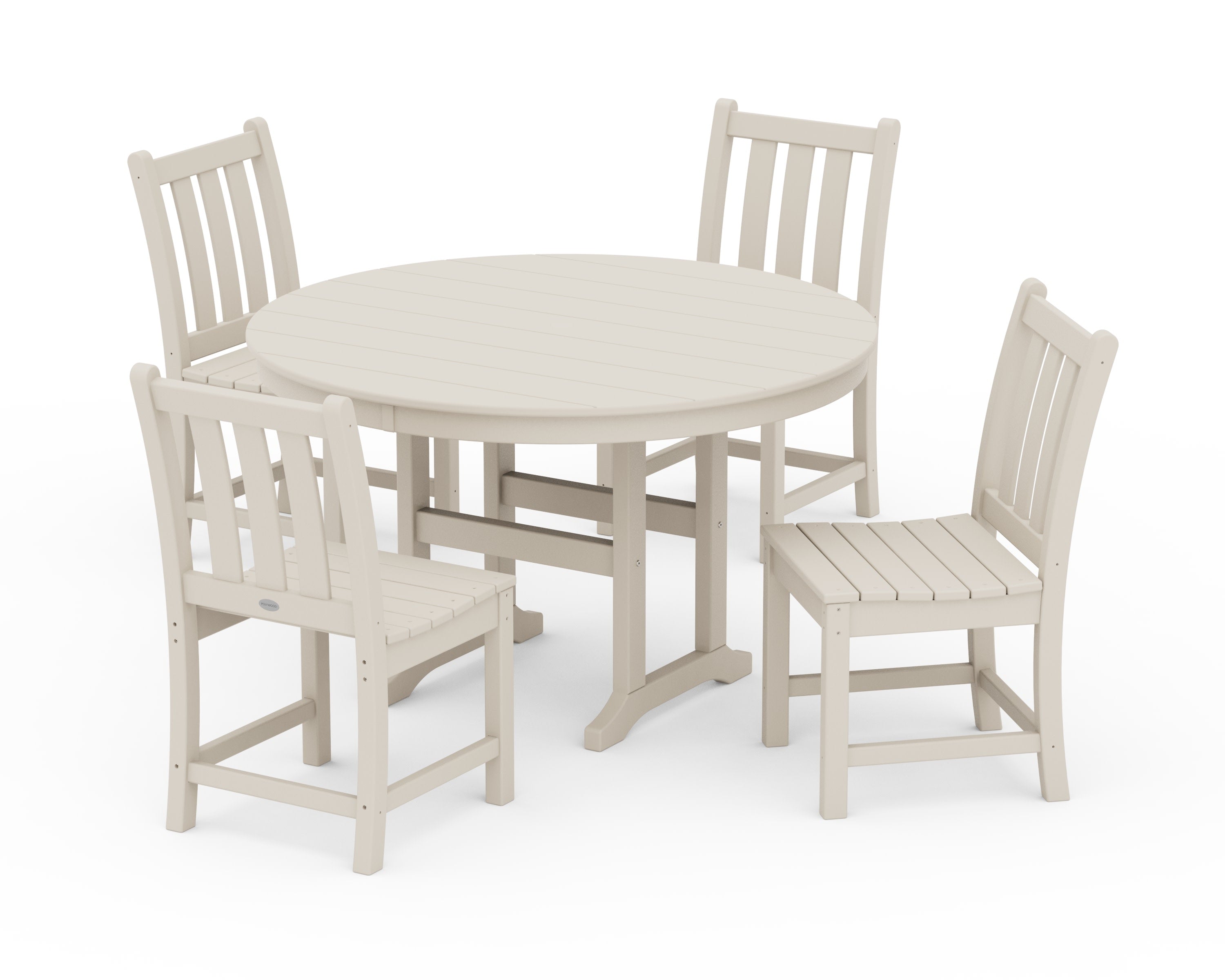 Traditional Garden Side Chair 5-Piece Round Farmhouse Dining Set in Sand