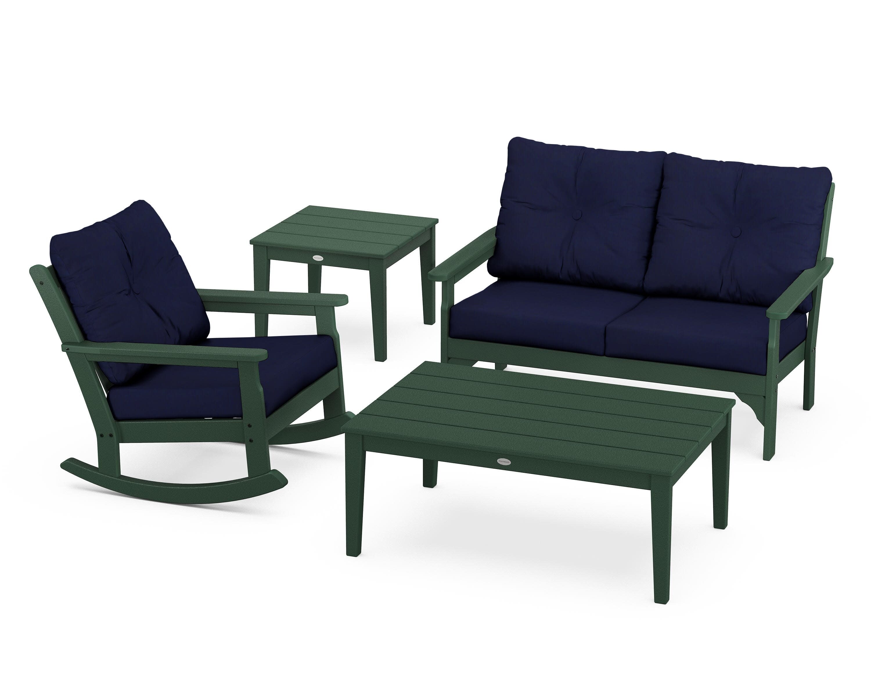 Vineyard 4-Piece Deep Seating Rocker Set in Green / Navy