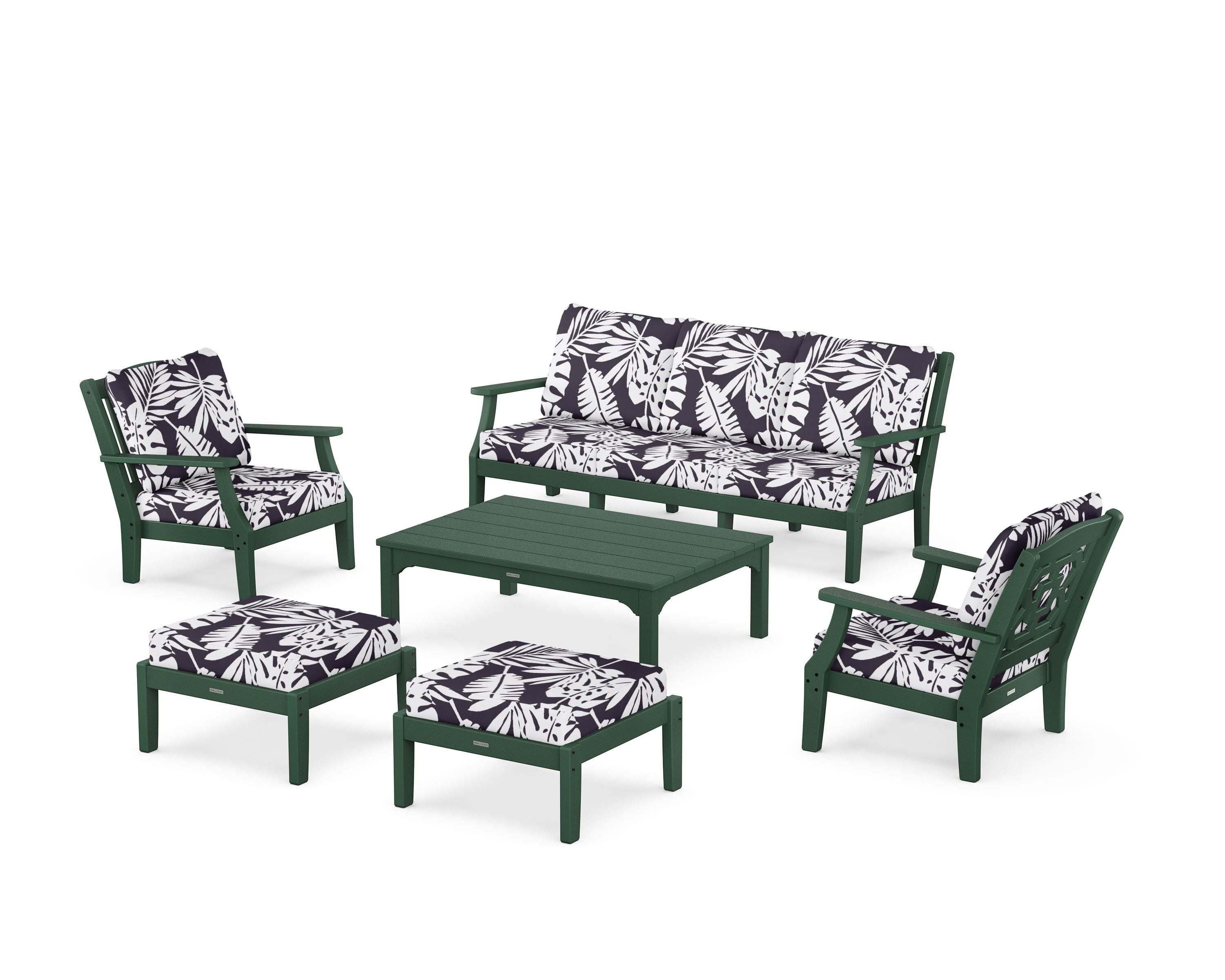 Chinoiserie 6-Piece Lounge Sofa Set in Green / Leaf Navy