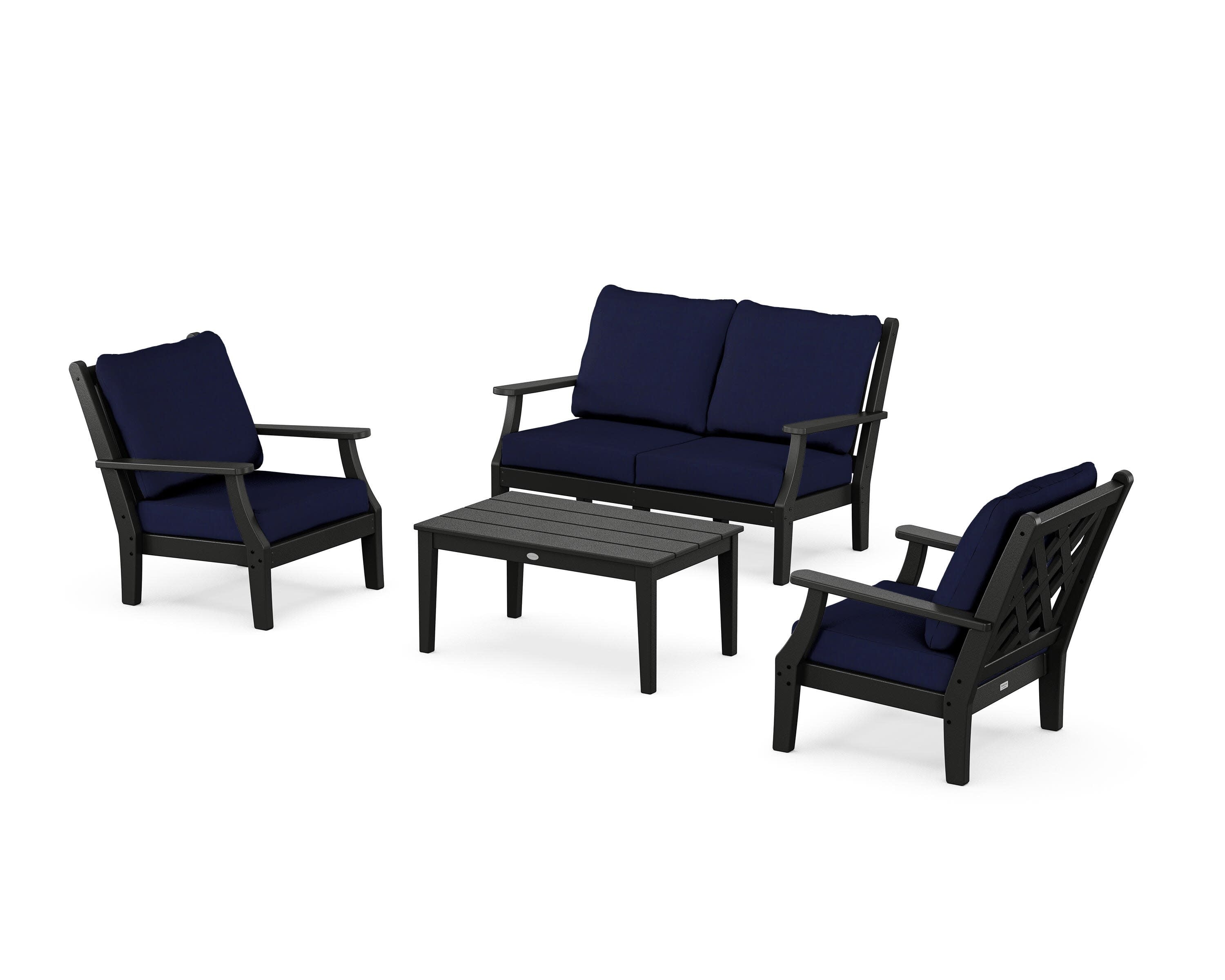 Wovendale 4-Piece Deep Seating Set with Loveseat in Black / Navy