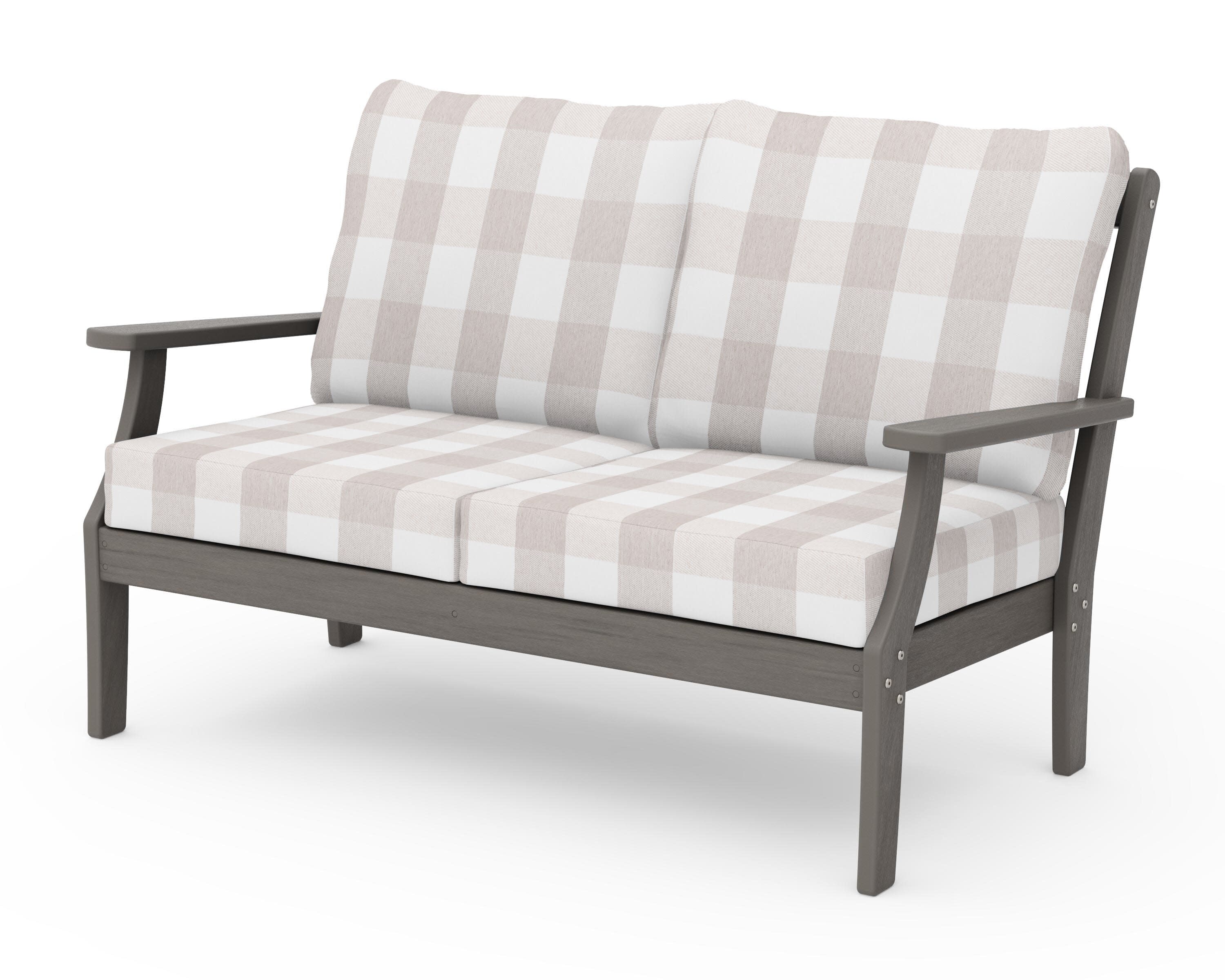 Braxton Deep Seating Loveseat in Driftwood / Buffalo Plaid Dune Burlap