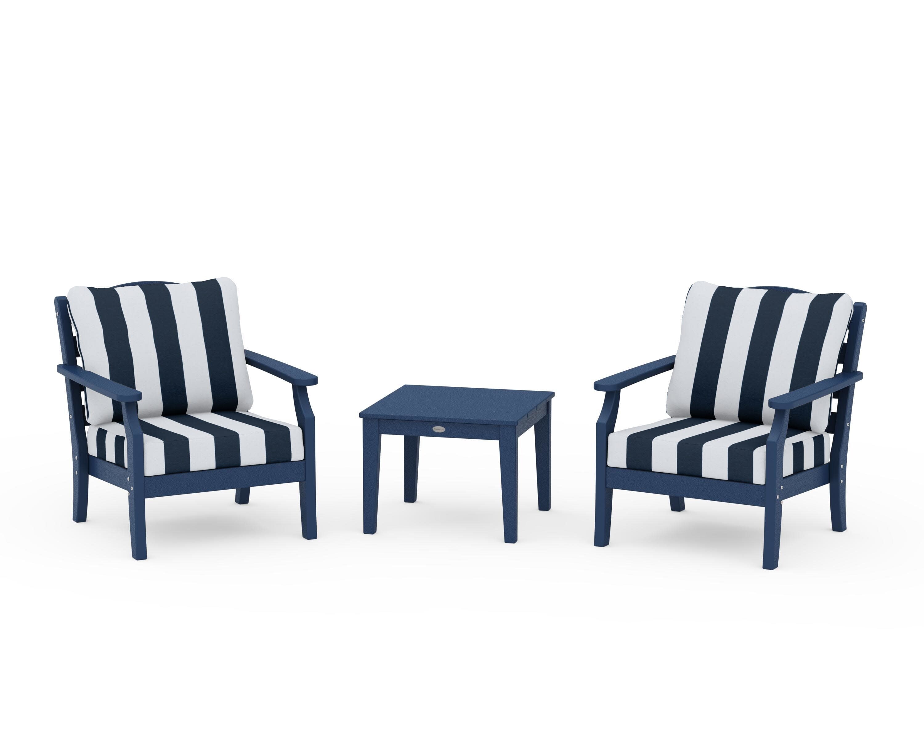 Savannah 3-Piece Deep Seating Set in Navy / Cabana Stripe Marine Indigo