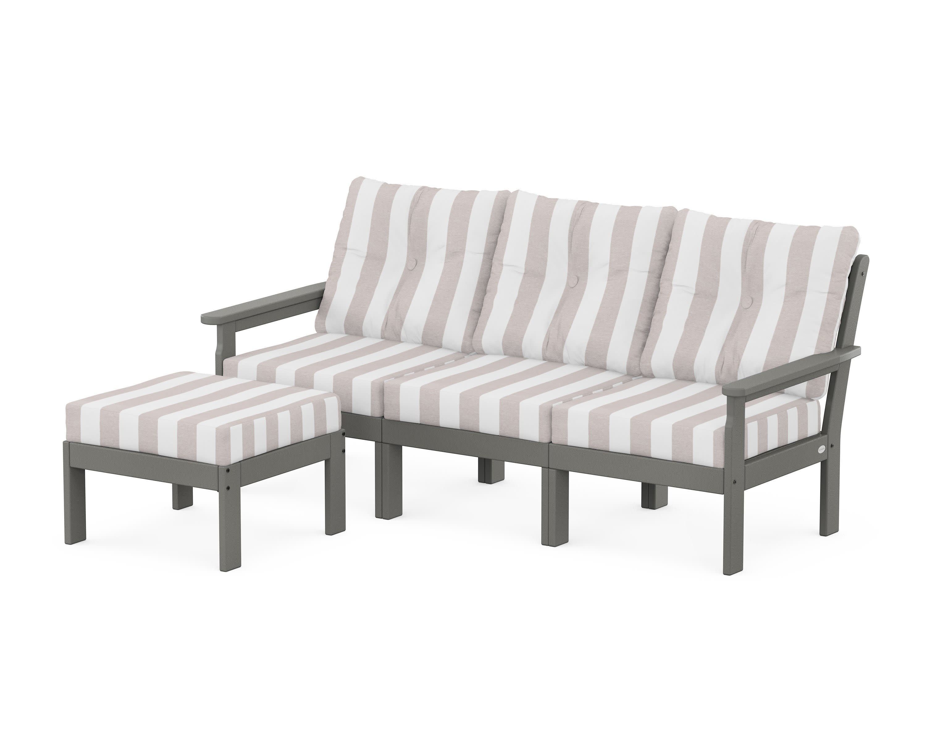 Vineyard 4-Piece Sectional with Ottoman in Slate Grey / Cabana Stripe Dune Burlap