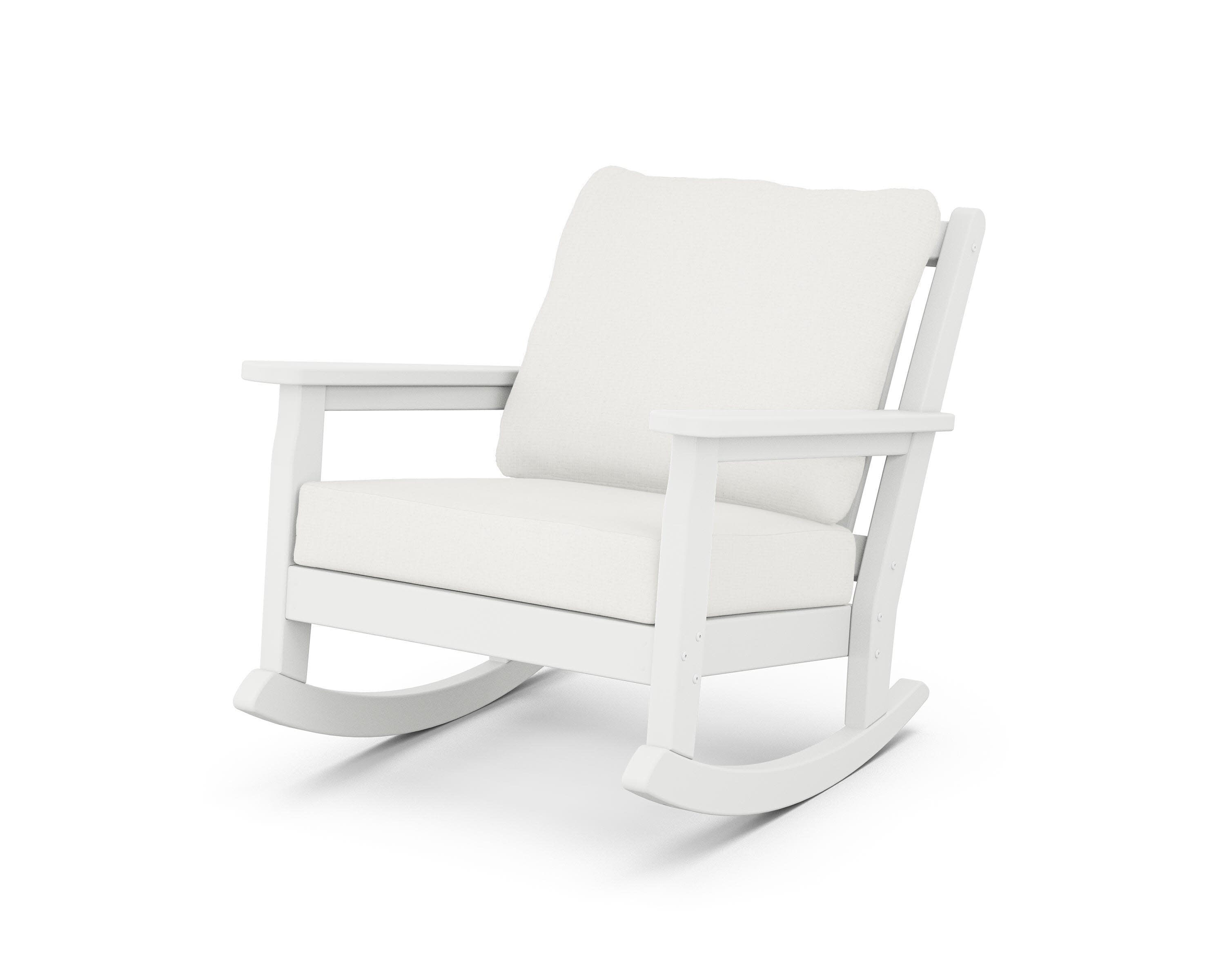 Chippendale Deep Seating Rocking Chair in White / Natural Linen