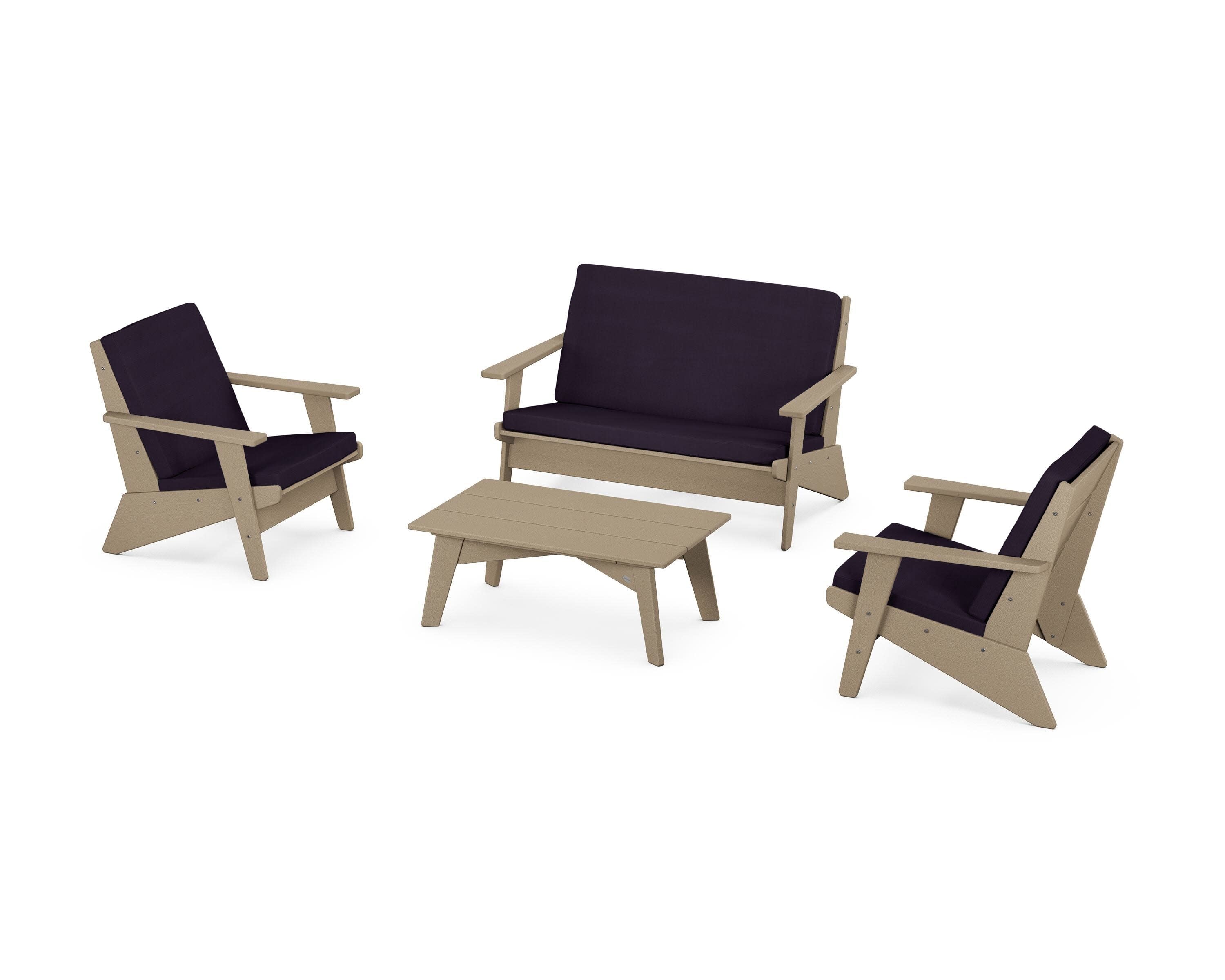 Riviera Modern Lounge 4-Piece Set in Vintage Sahara / Navy Linen