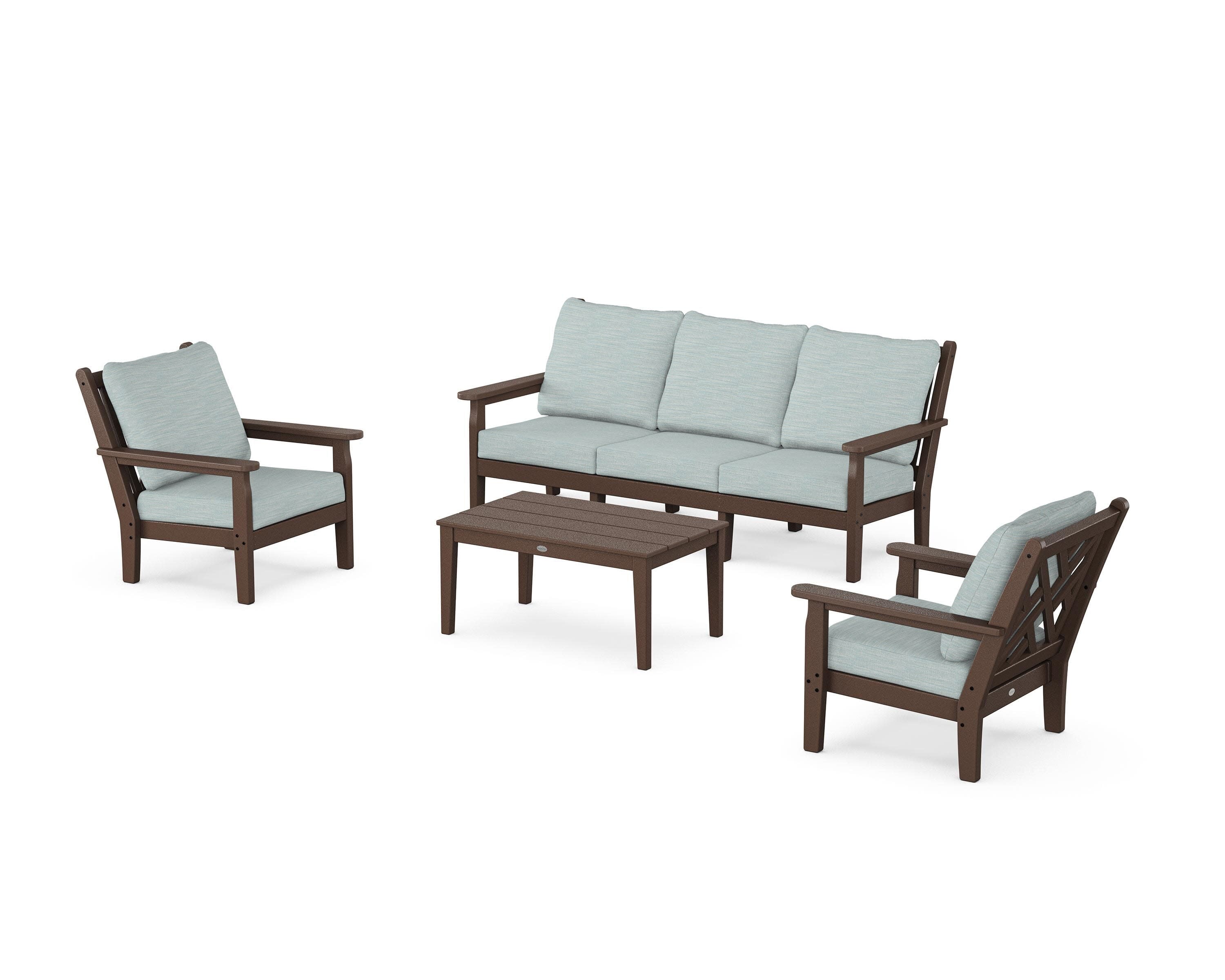 Chippendale 4-Piece Deep Seating Set with Sofa in Mahogany / Soothe Mist
