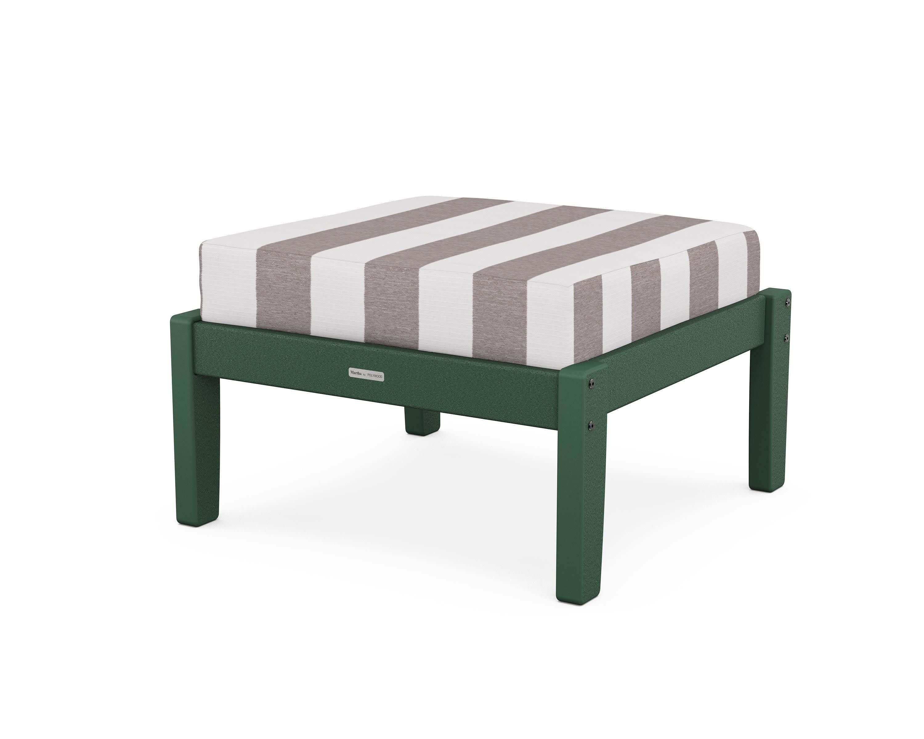 Chinoiserie Deep Seating Ottoman in Green / Cabana Stripe Grey Mist