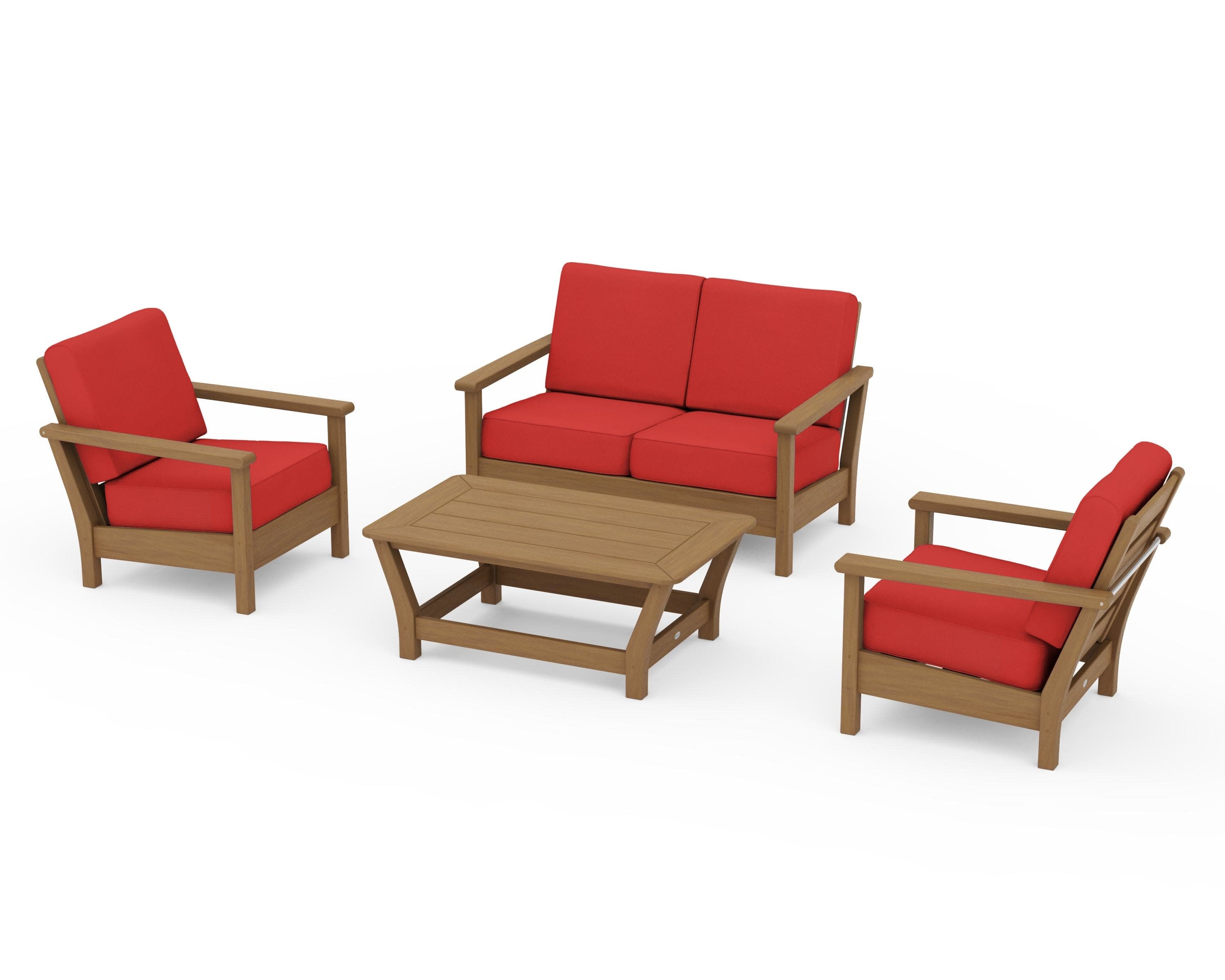 Harbour 4-Piece Deep Seating Set in Natural / Crimson Linen