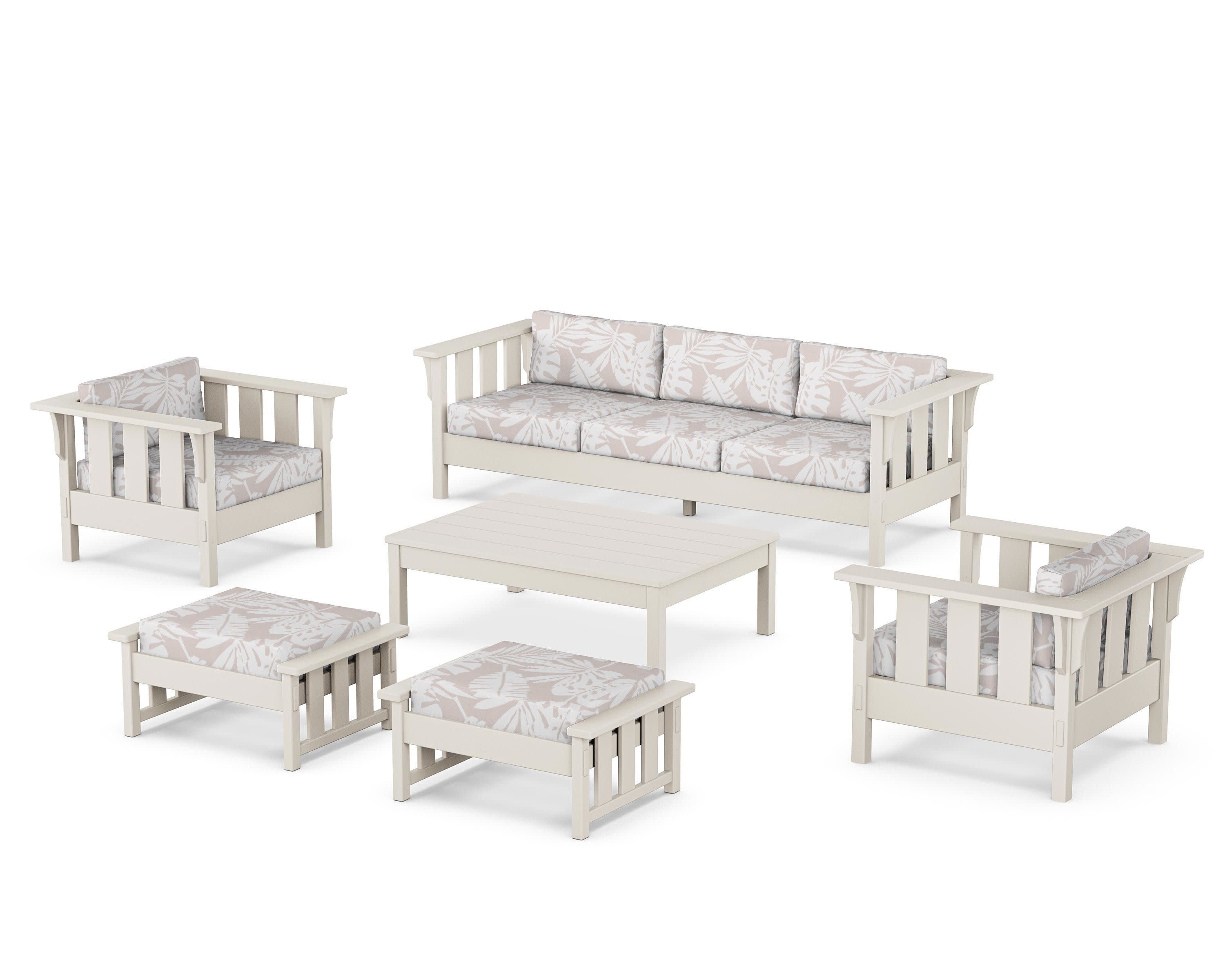 Acadia 6-Piece Lounge Sofa Set in Sand / Leaf Dune Burlap