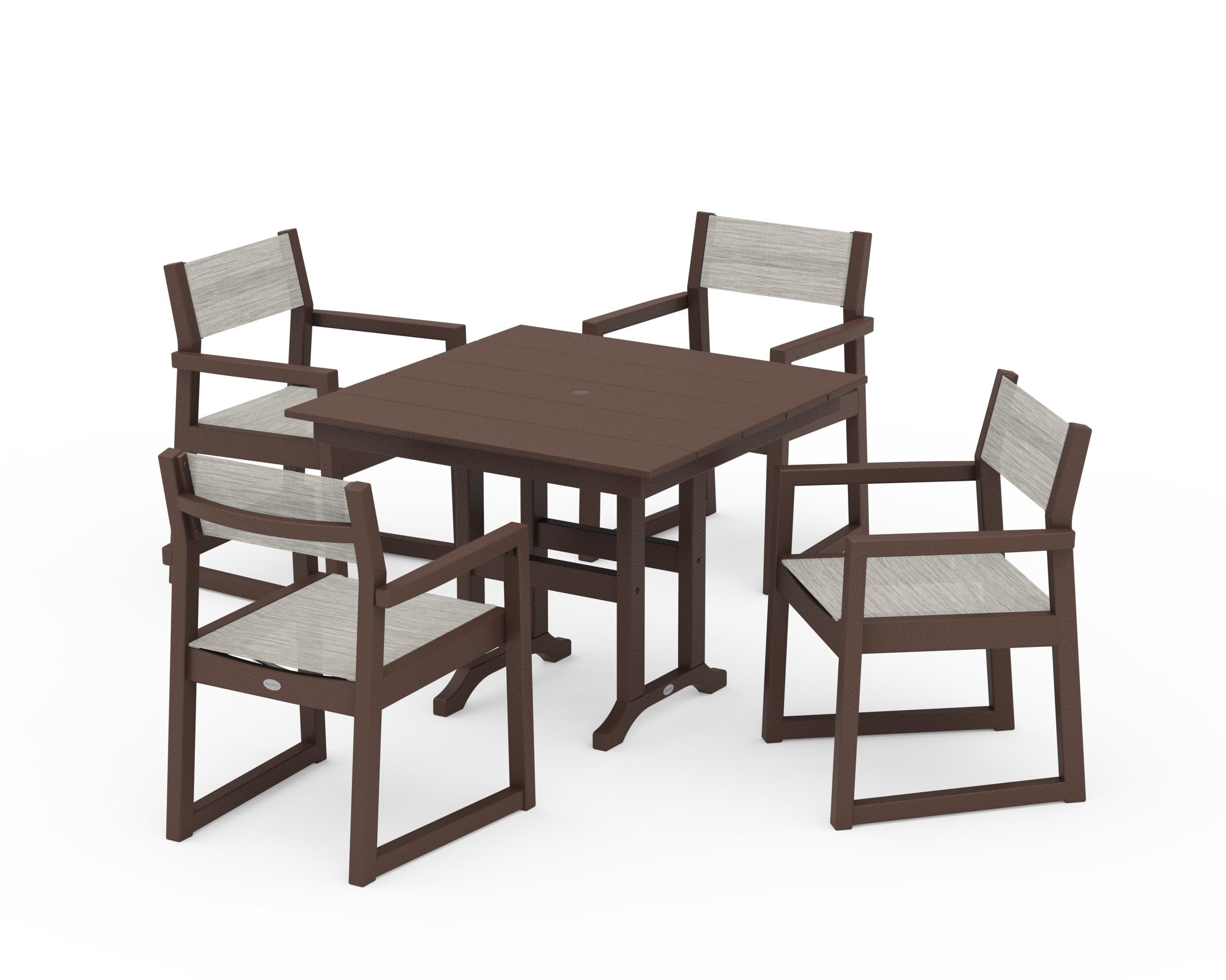 EDGE Sling Arm Chair 5-Piece Farmhouse Dining Set in Mahogany / Birch Sling