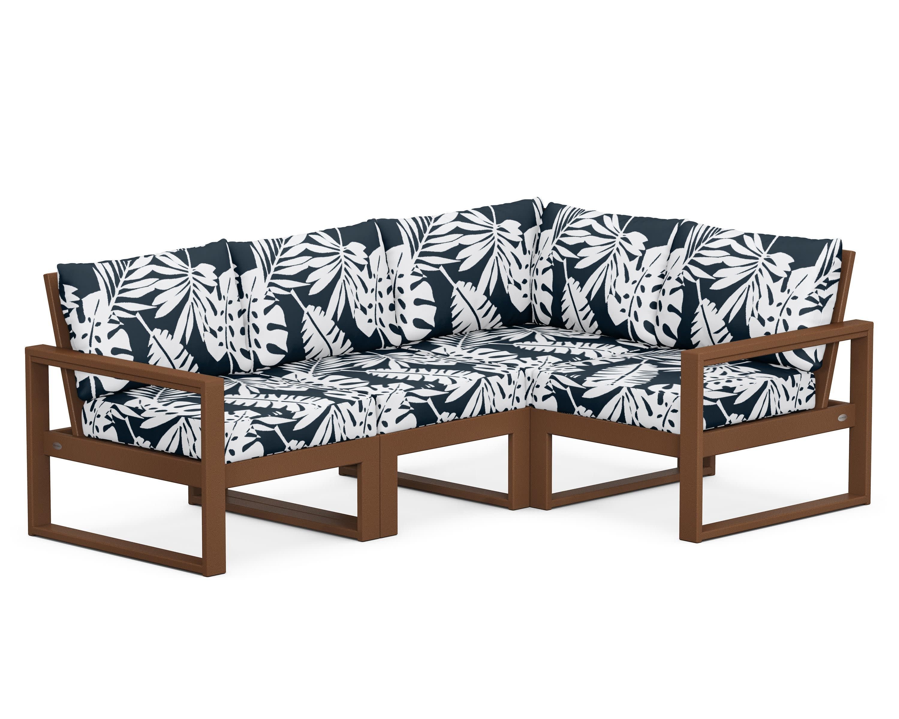EDGE 4-Piece Modular Deep Seating Set in Teak / Leaf Marine Indigo