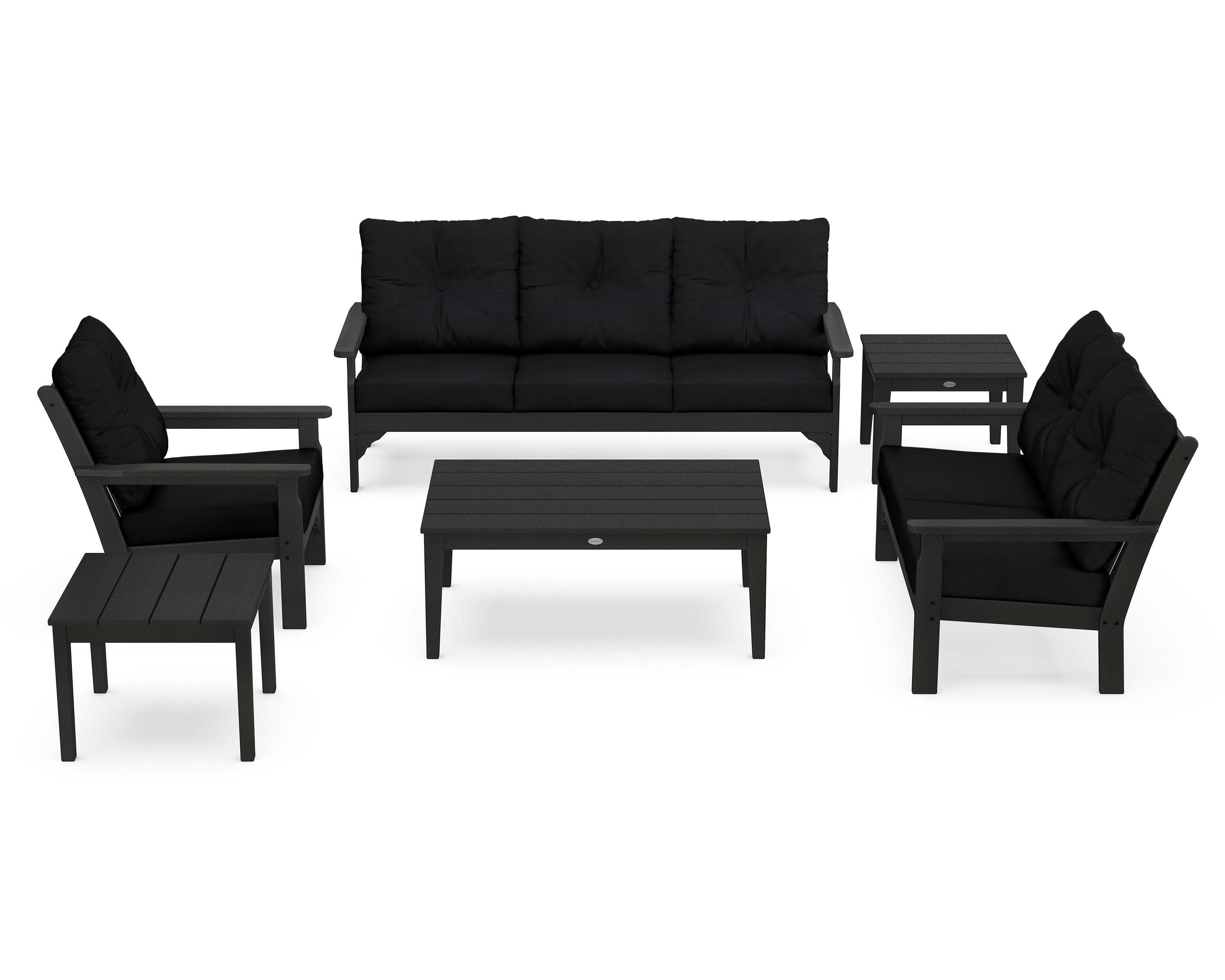 Vineyard 6-Piece Deep Seating Set in Black / Midnight Linen