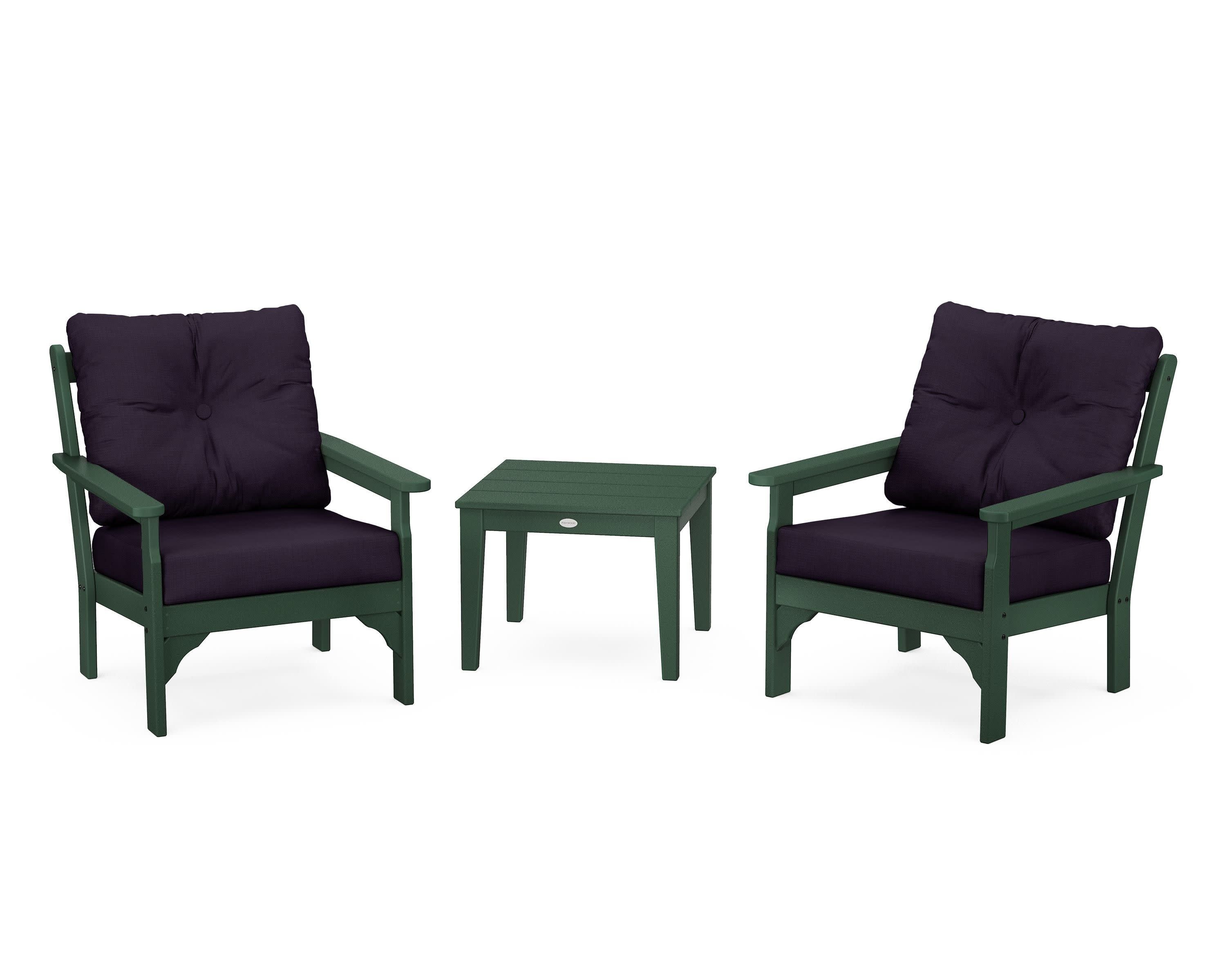 Vineyard 3-Piece Deep Seating Set in Green / Navy Linen