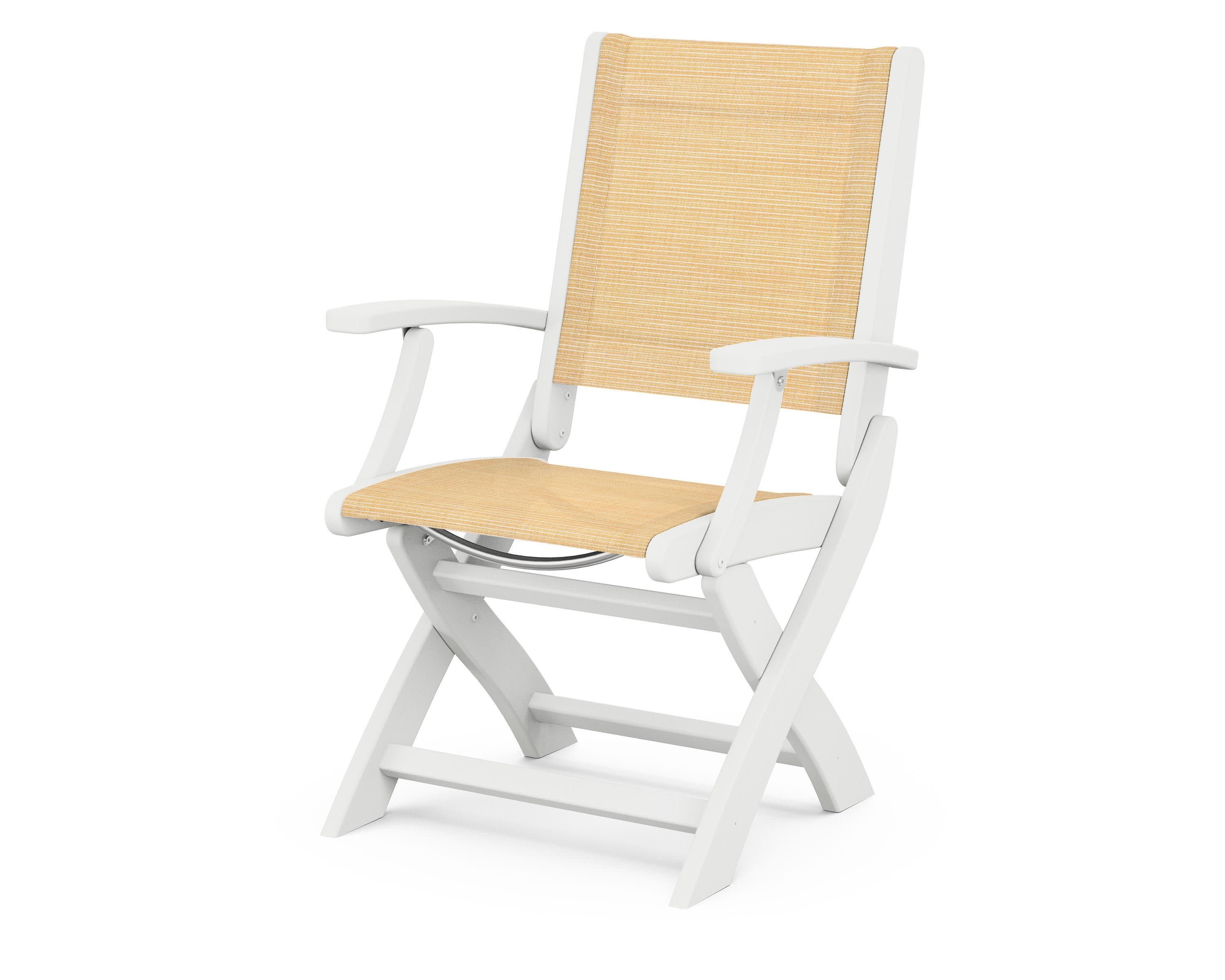 Coastal Folding Chair in White / Dupioni Apricot Sling