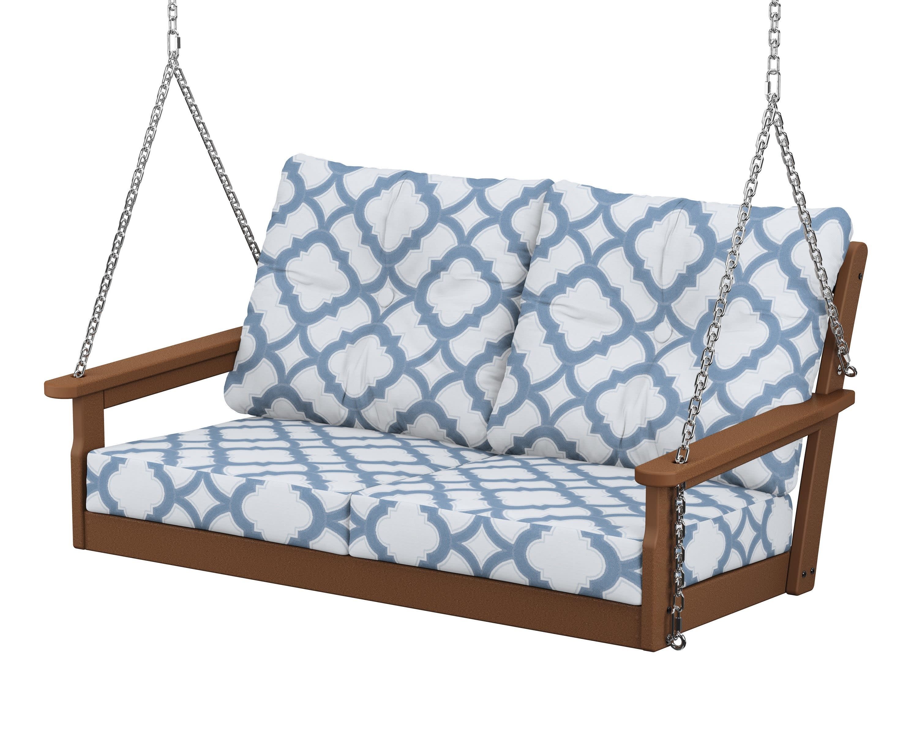 Vineyard Deep Seating Swing in Teak / Trellis Sky Blue